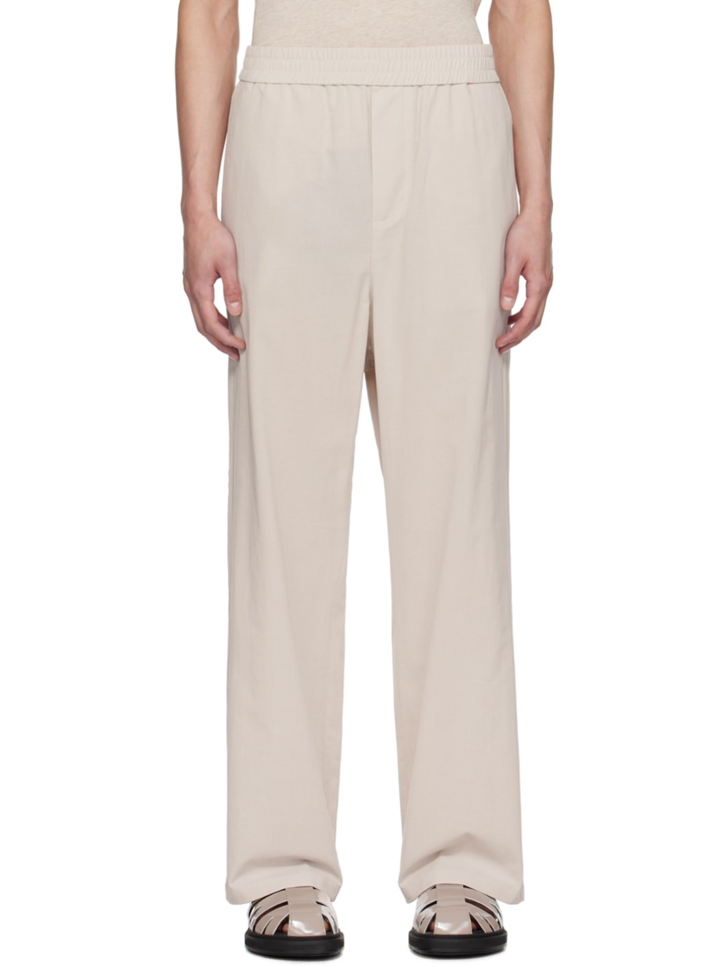 Beige Elasticized Waist Trousers - 1