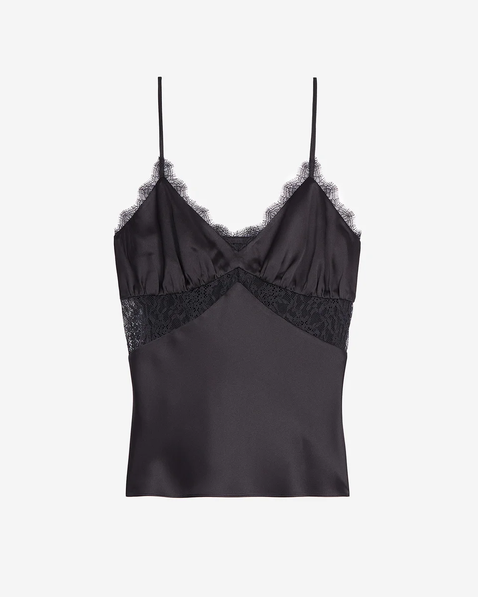 BLACK SILK CAMISOLE WITH LACE - 1
