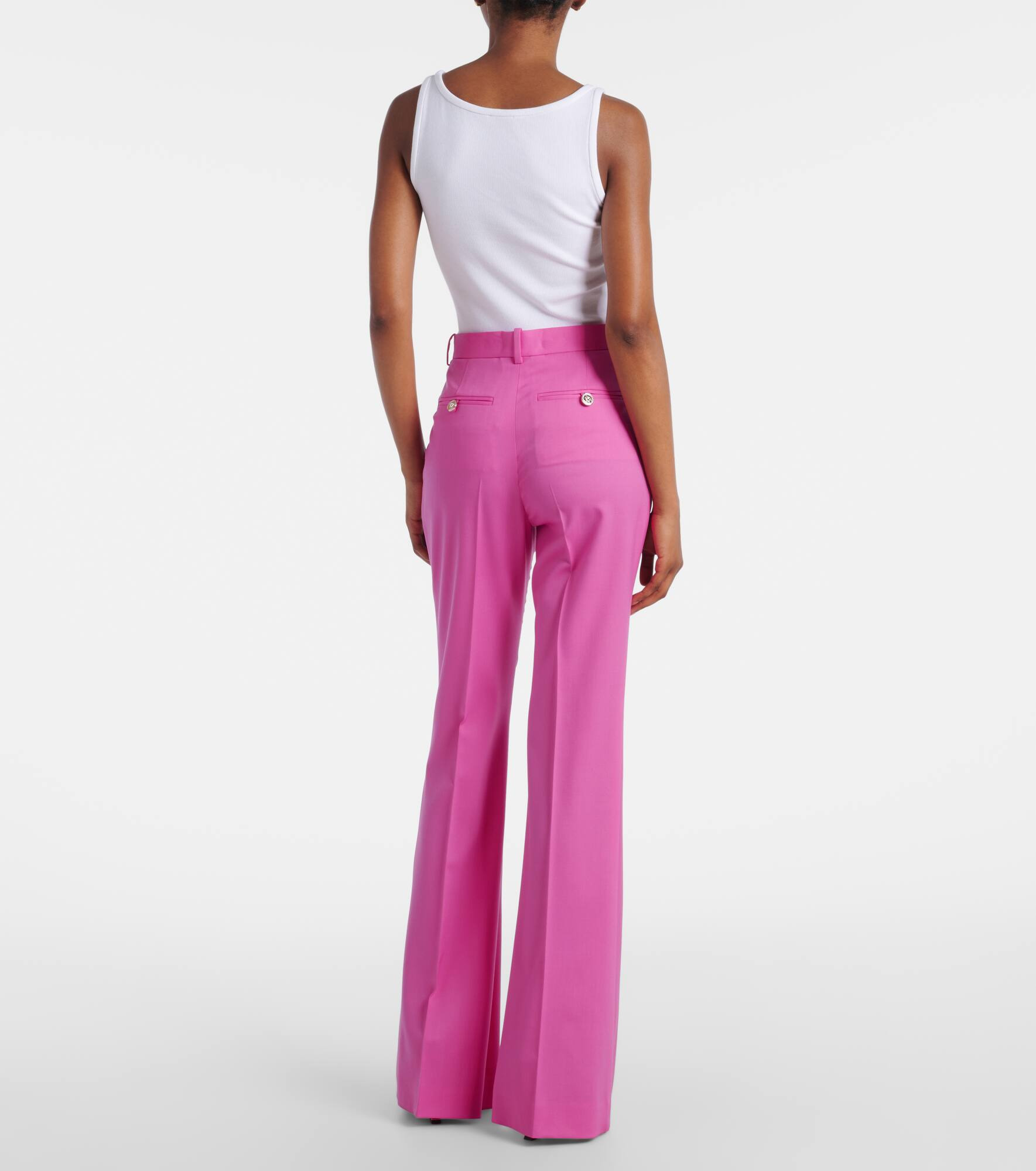 Embellished high-rise wool flared pants - 3