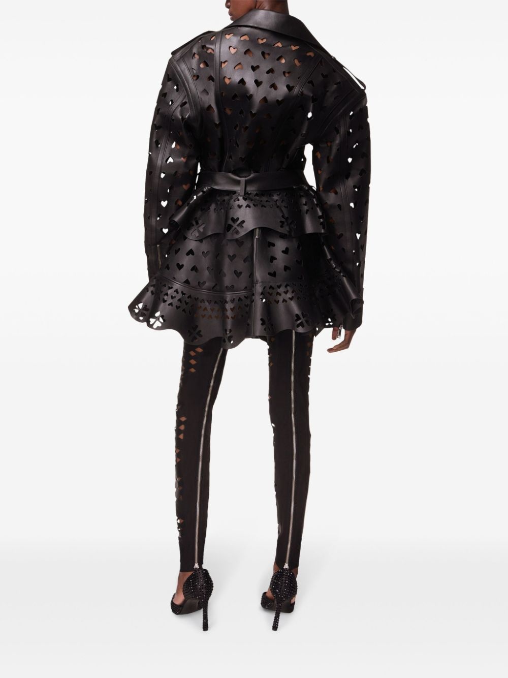 Laser-Cut Heart leather jacket - 5