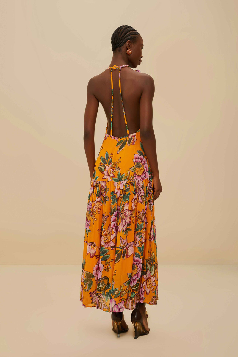 Orange Wonderful Bouquet Maxi Dress 4