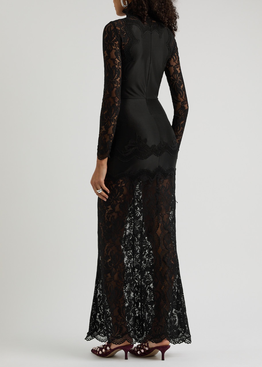 Rabanne Panelled Lace and Satin Maxi Dress - 3