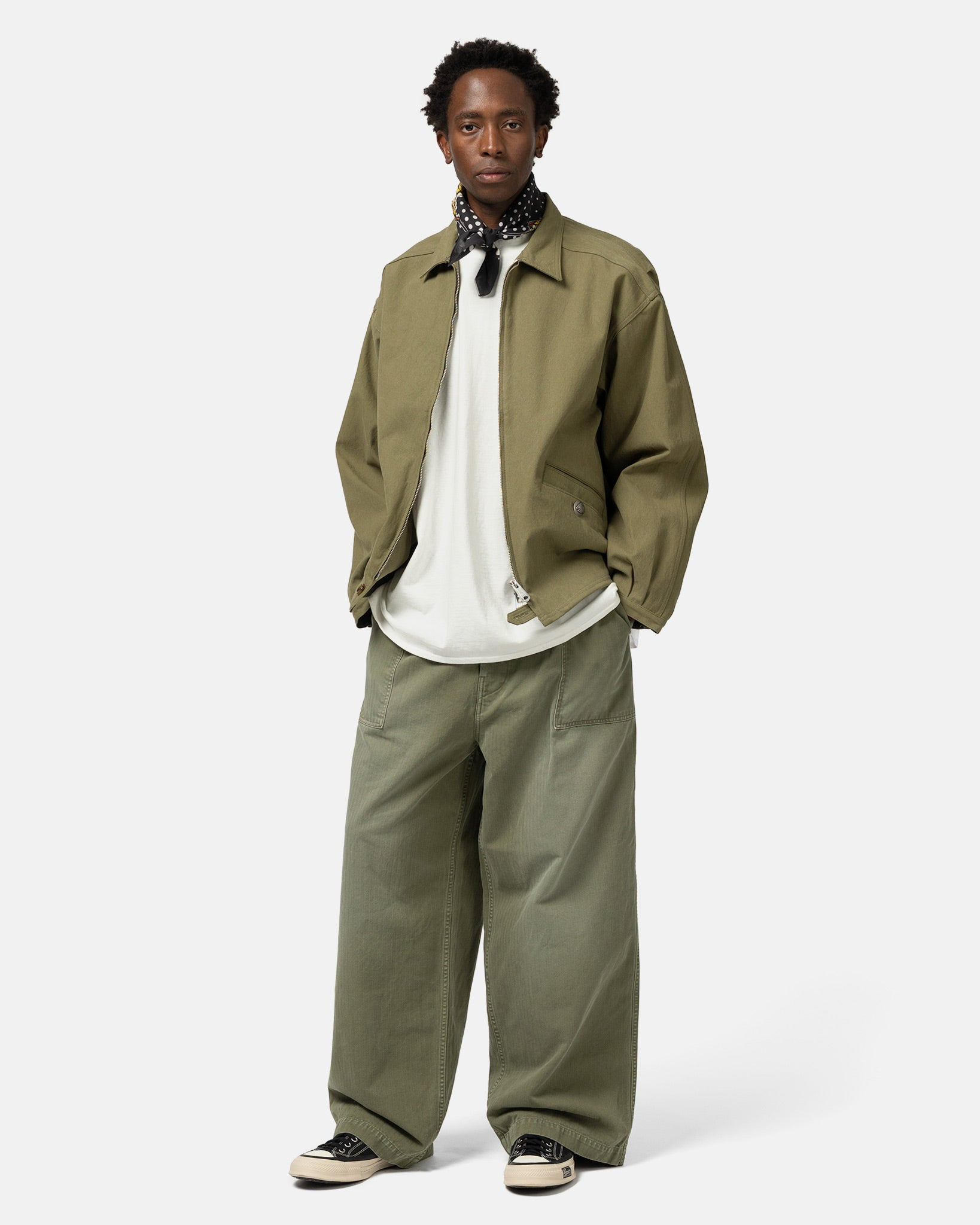 Herringbone FATIGUE Baggy Pants Khaki - 2