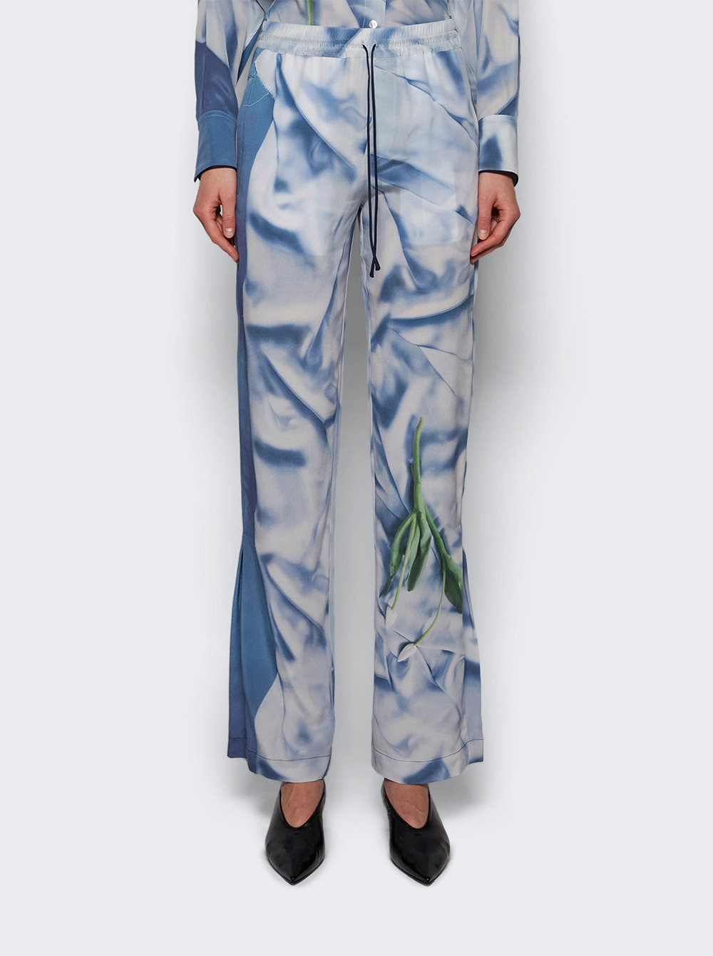 Pleat Detail Pyjama Trouser Flower Ice Blue - 3