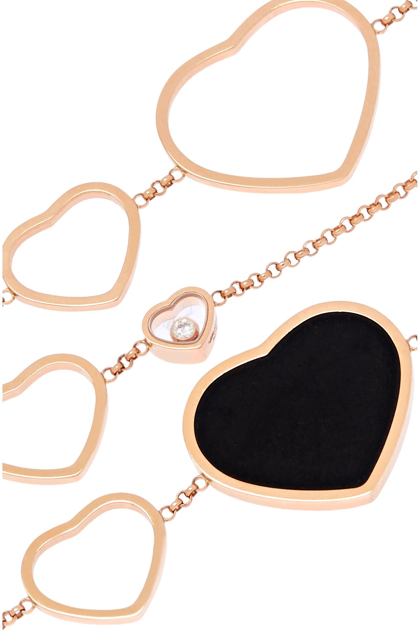 Happy Hearts 18-karat rose gold, diamond and onyx necklace - 4