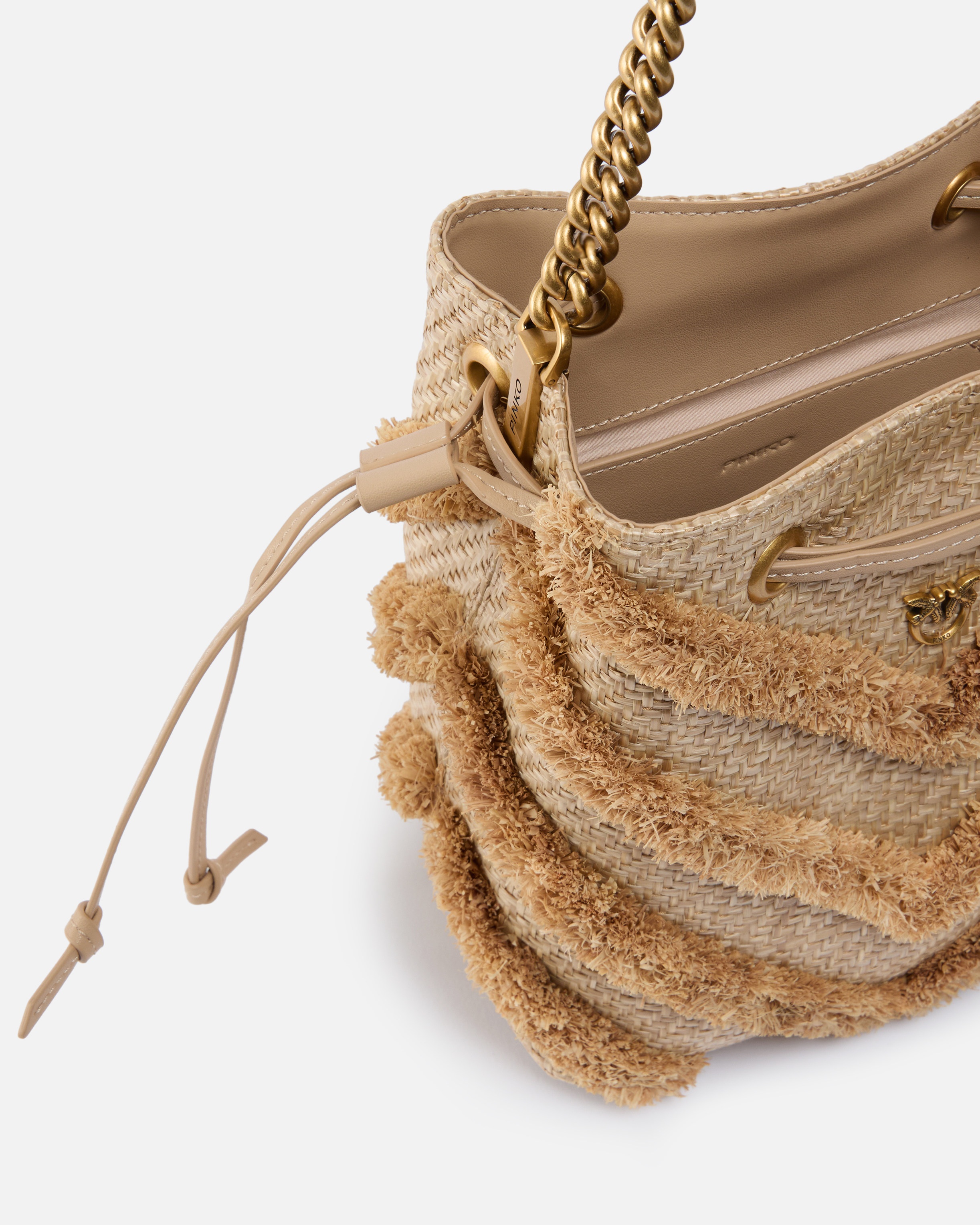 SMALL CROSSBODY BUCKET BAG IN RAFFIA WITH FRINGE - 4