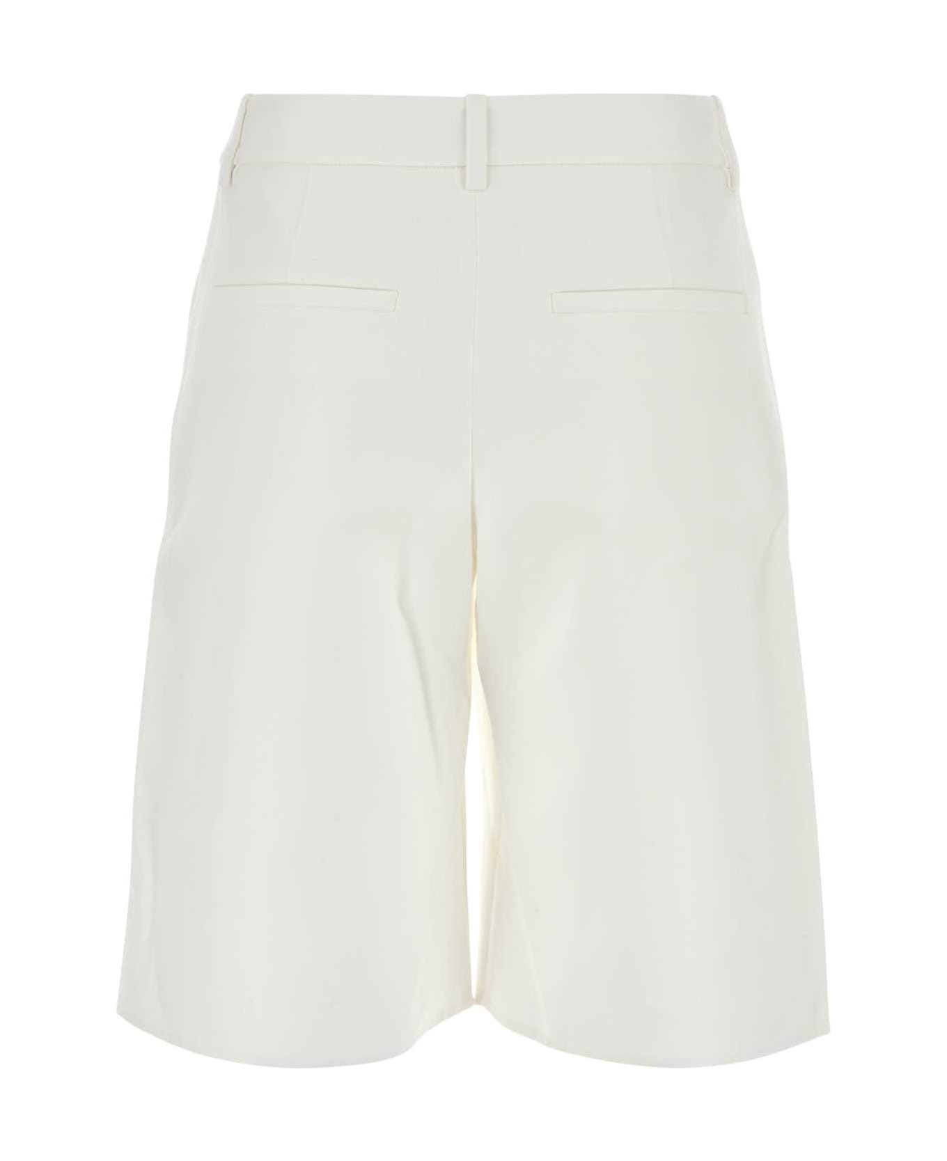White Cotton Blend Shorts - 2