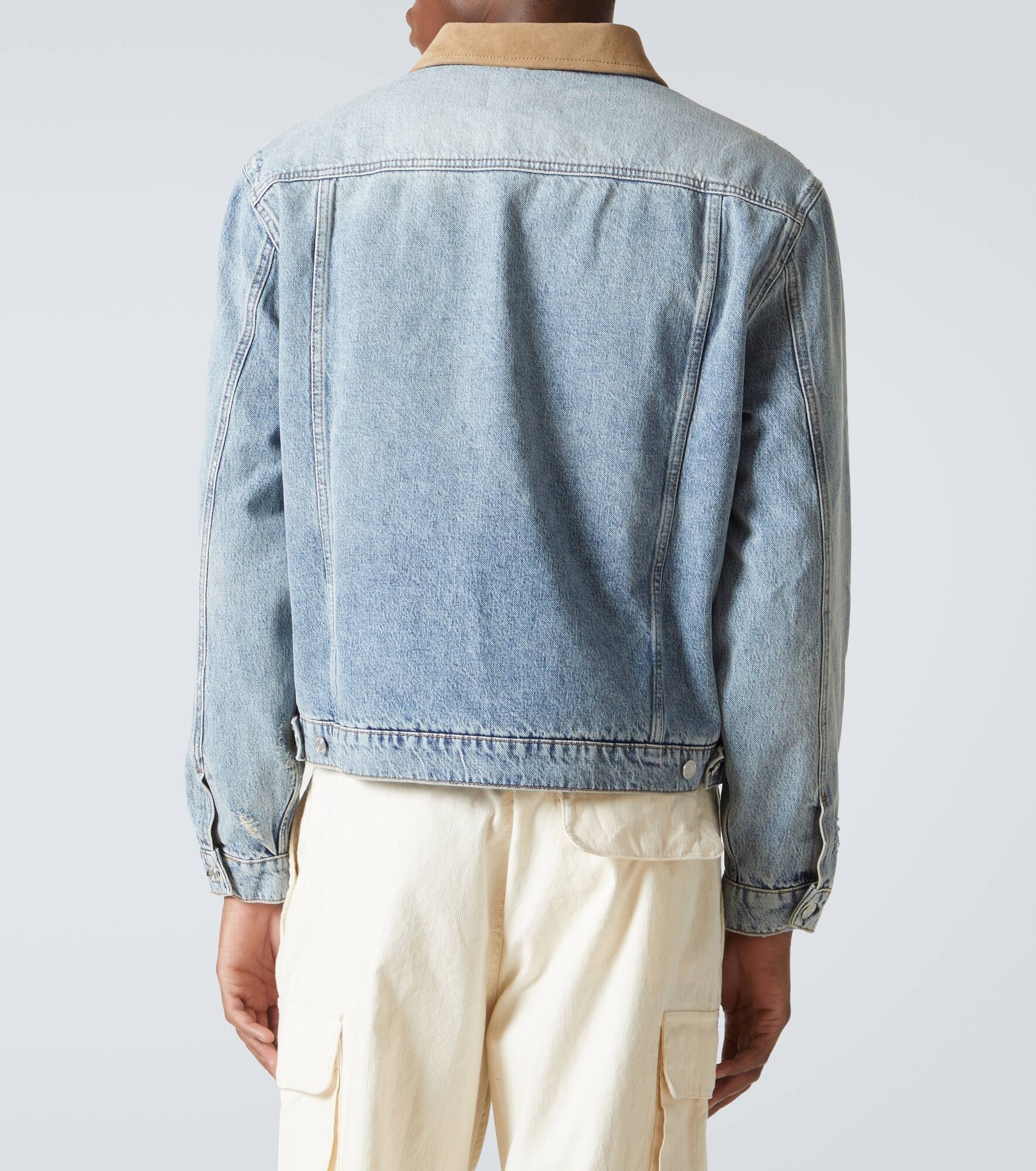 Distressed suede-trimmed denim jacket - 4