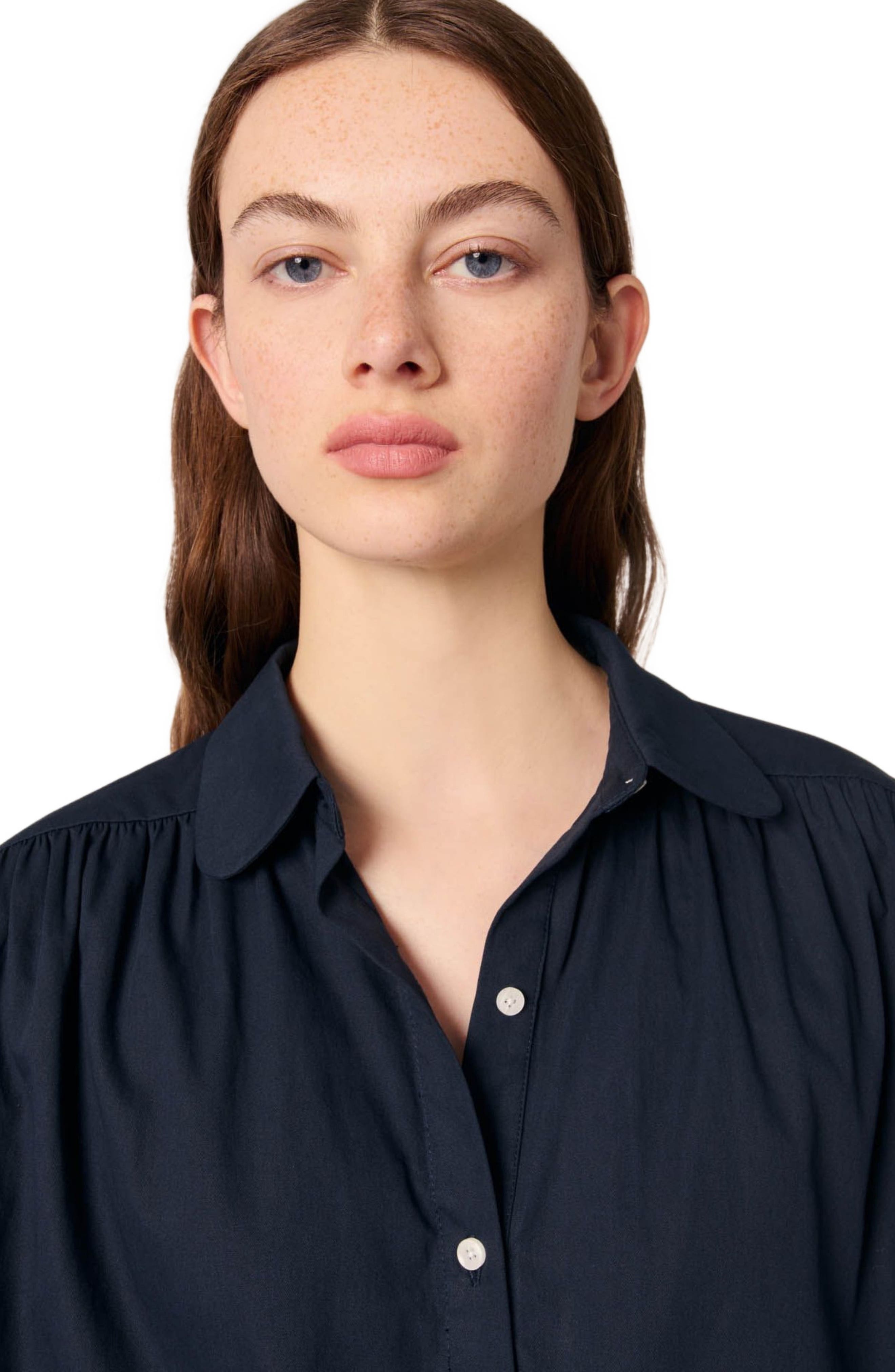 maje Cropped shirt with crochet detail in Navy at Nordstrom - 7