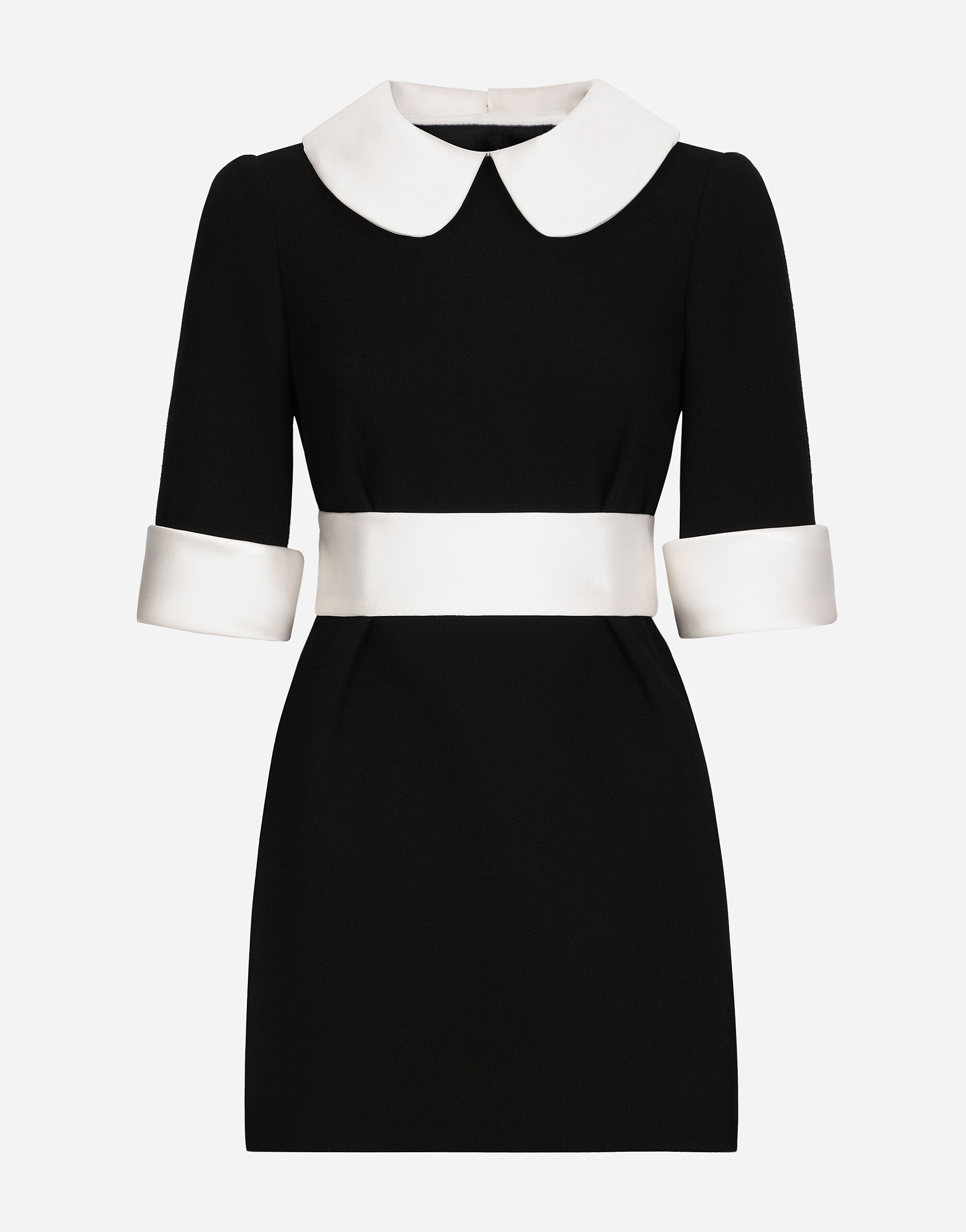 Short wool crepe dress with satin details - 1