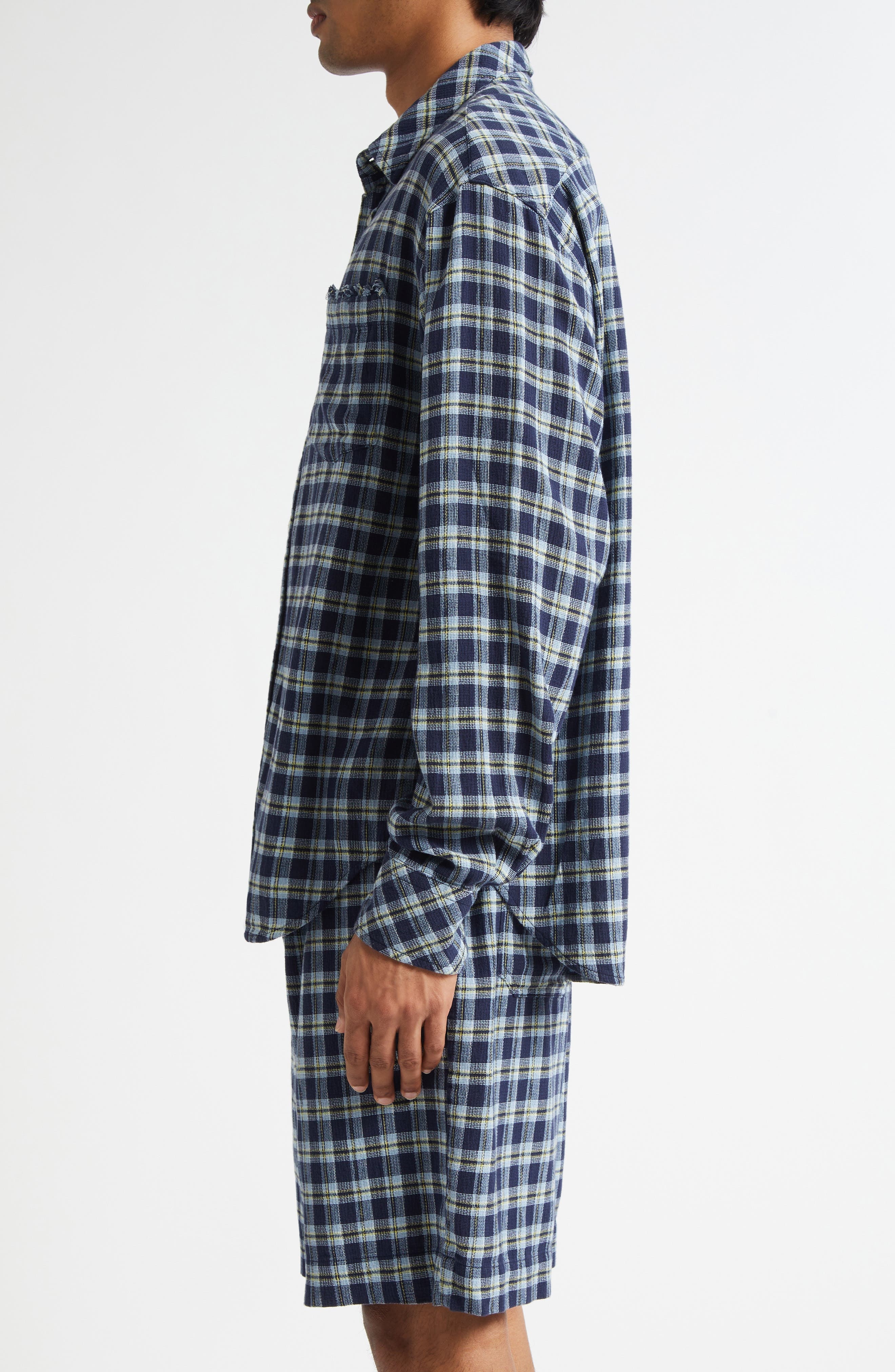 The Elder Statesman Dune Plaid Beach Button-Up Shirt in Navy at Nordstrom - 4