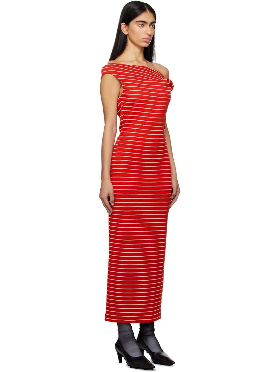 Red & White Striped Midi Dress - 2