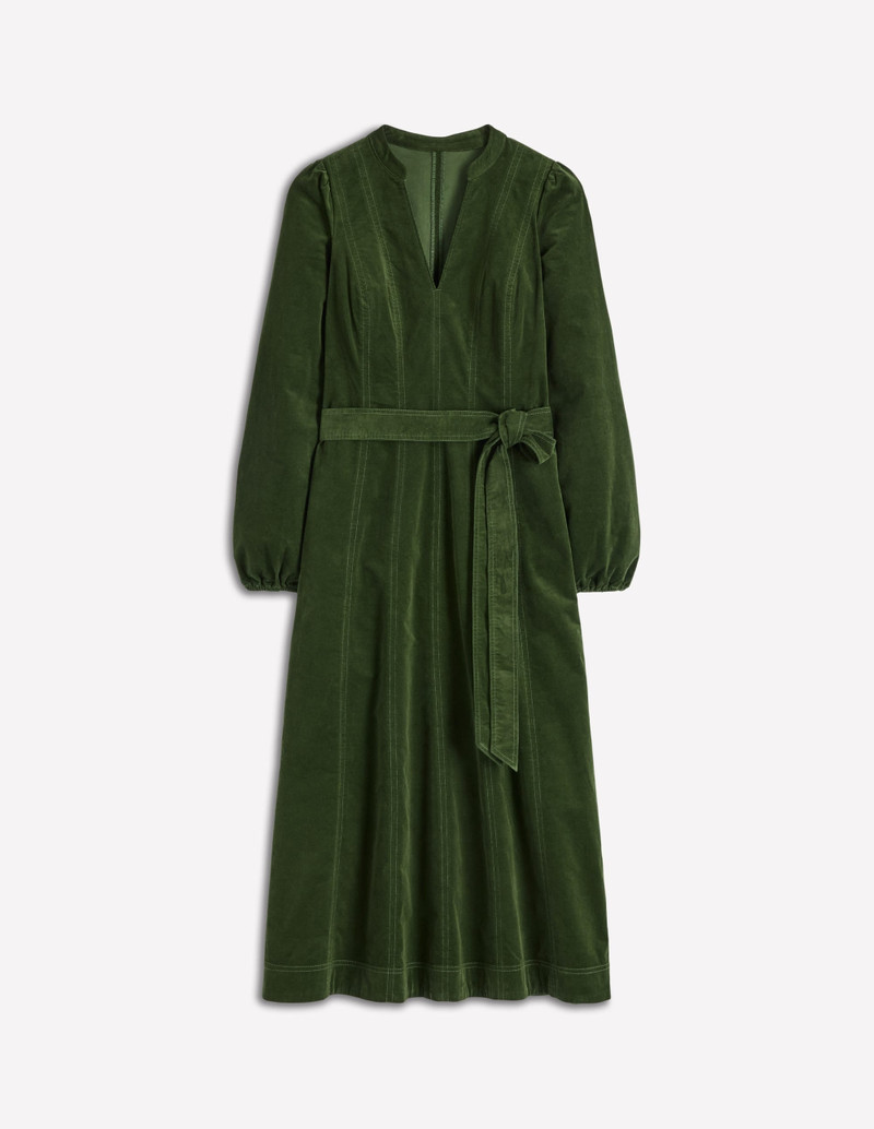 Ros Panelled Cord Midi Dress-Green Fir 1