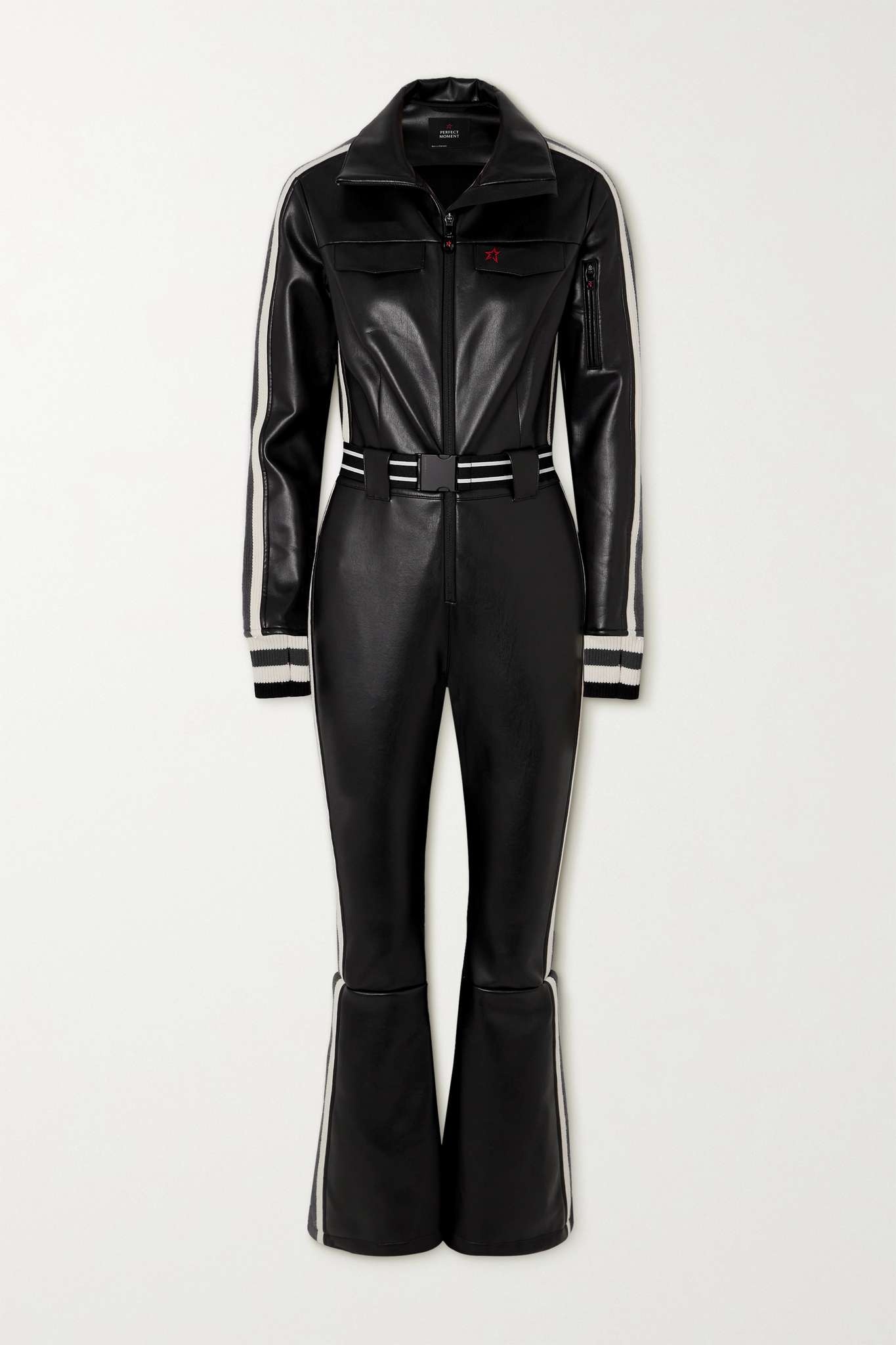Crystal merino wool-trimmed faux leather ski suit - 1