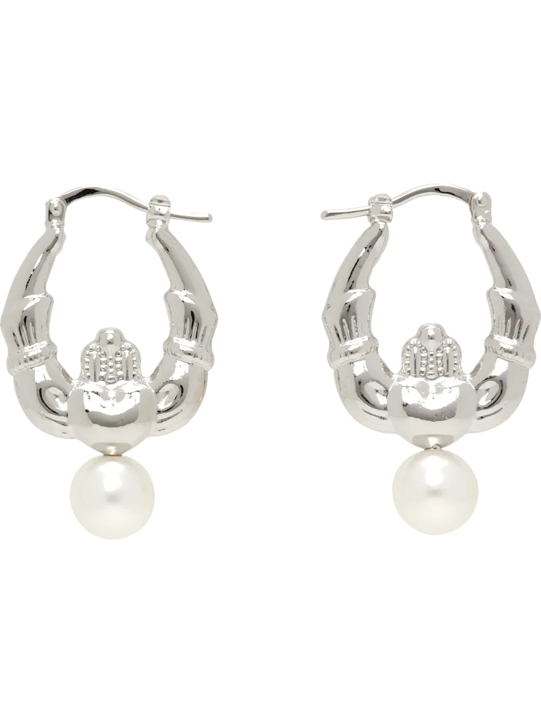 Claddagh & Faux-Pearl Hoop Earrings - 1