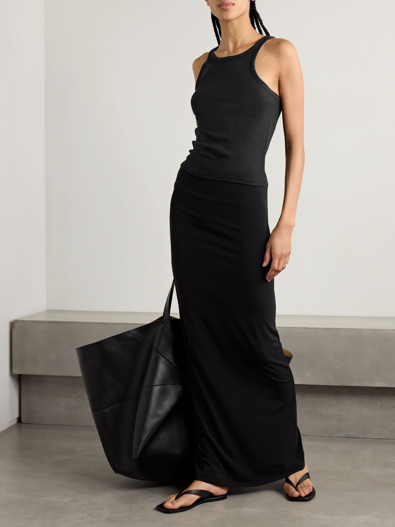 Sheer Stretch-Jersey Tank - Soot Black - 2