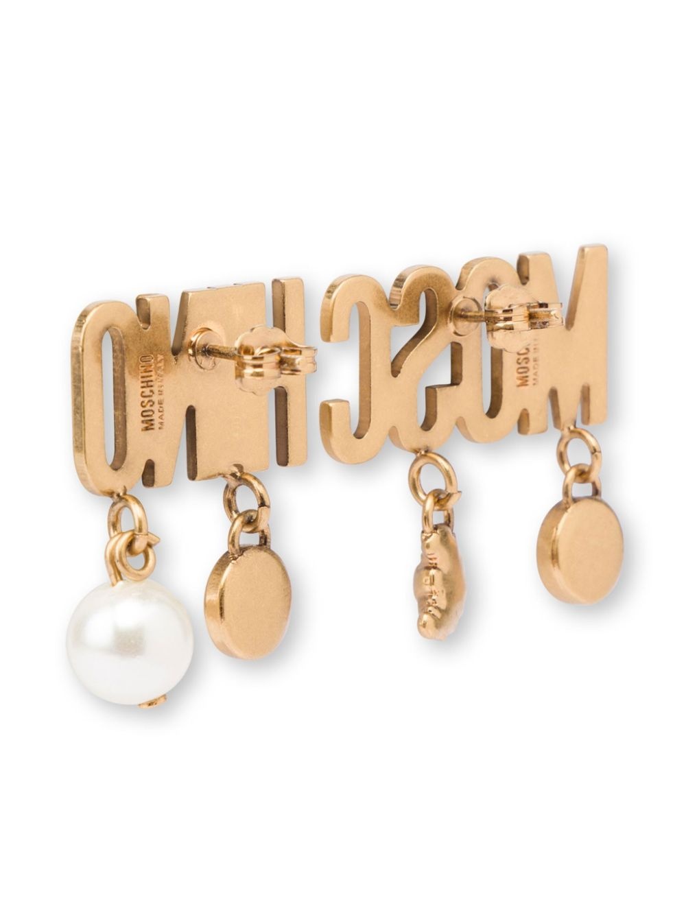 【送料&関税込】Moschino Logo Lettering Drop Earrings Moschino Gold Logo Lettering Pendant Earrings Moschino
