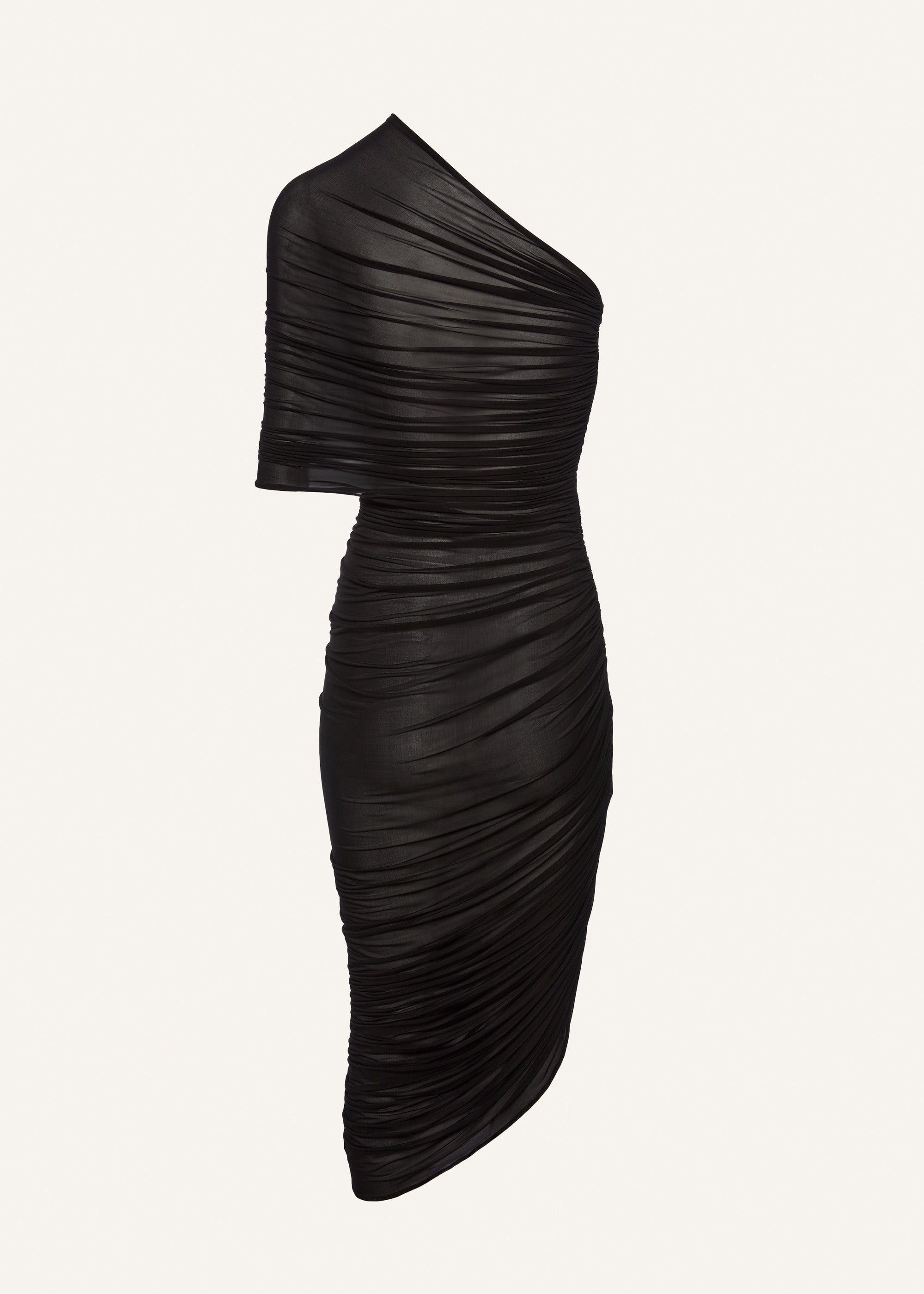 One shoulder draped midi dress in black - 2