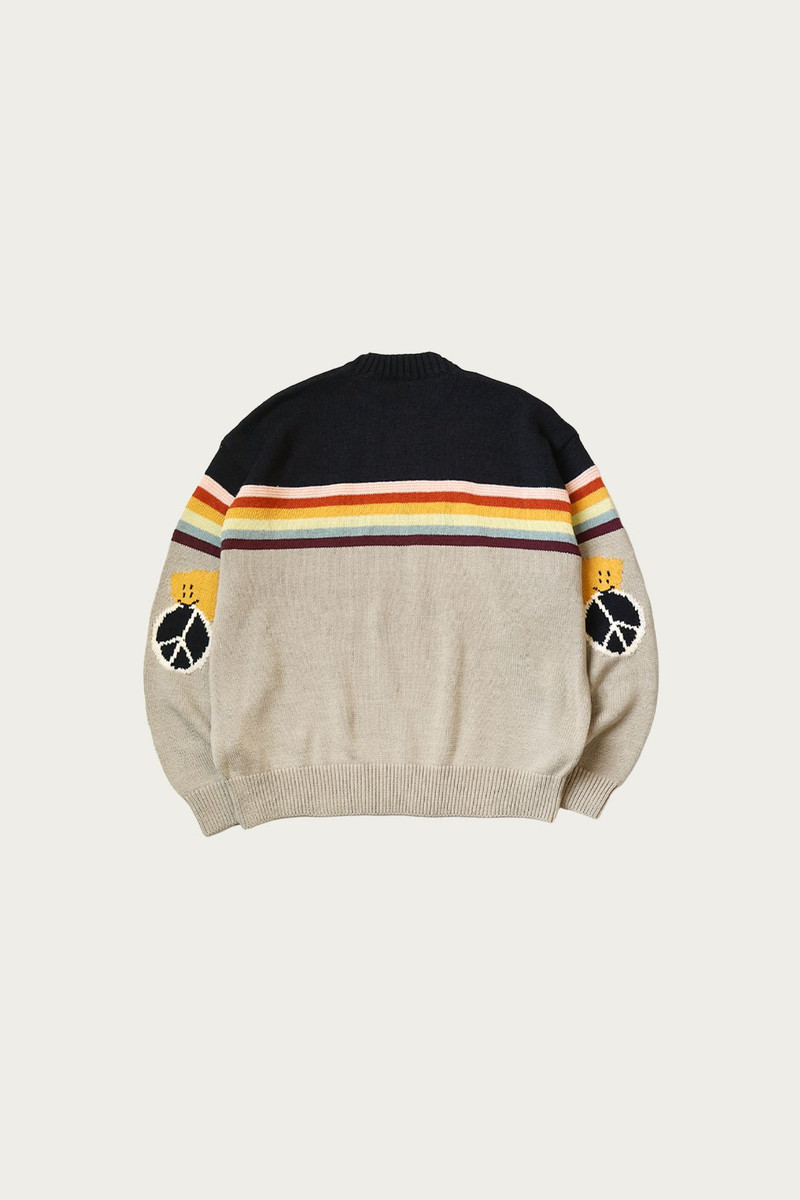 Kapital 5G Cotton Knit 2-TONES PECKISH RAIBOW Crew Sweater - Black outlook