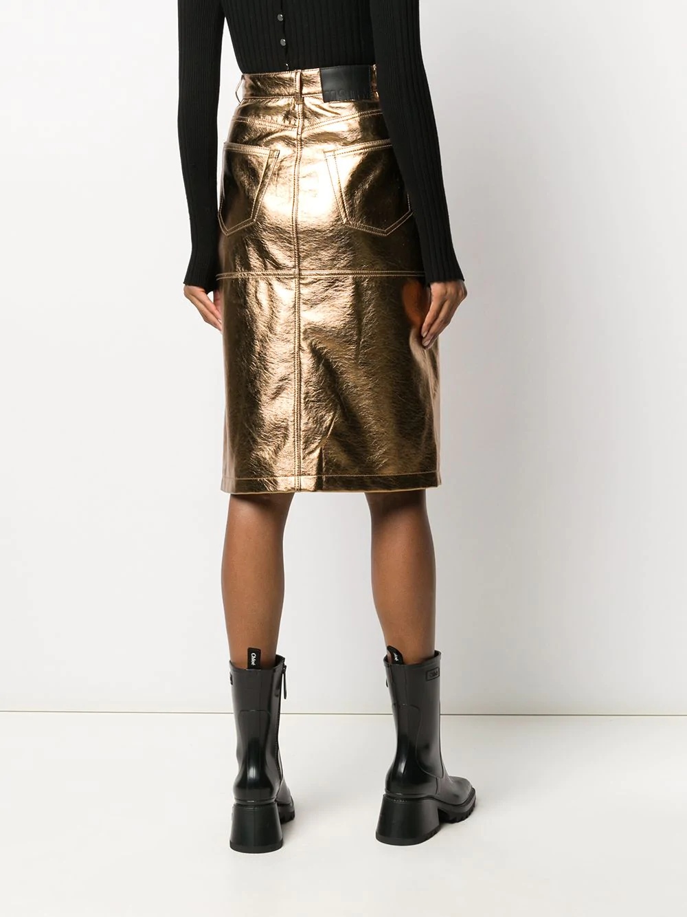 metallic knee-length skirt - 4