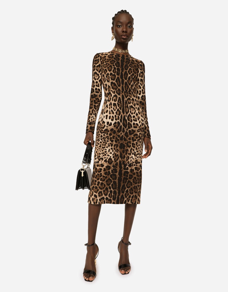 Leopard-print cady dress with long sleeves - 5