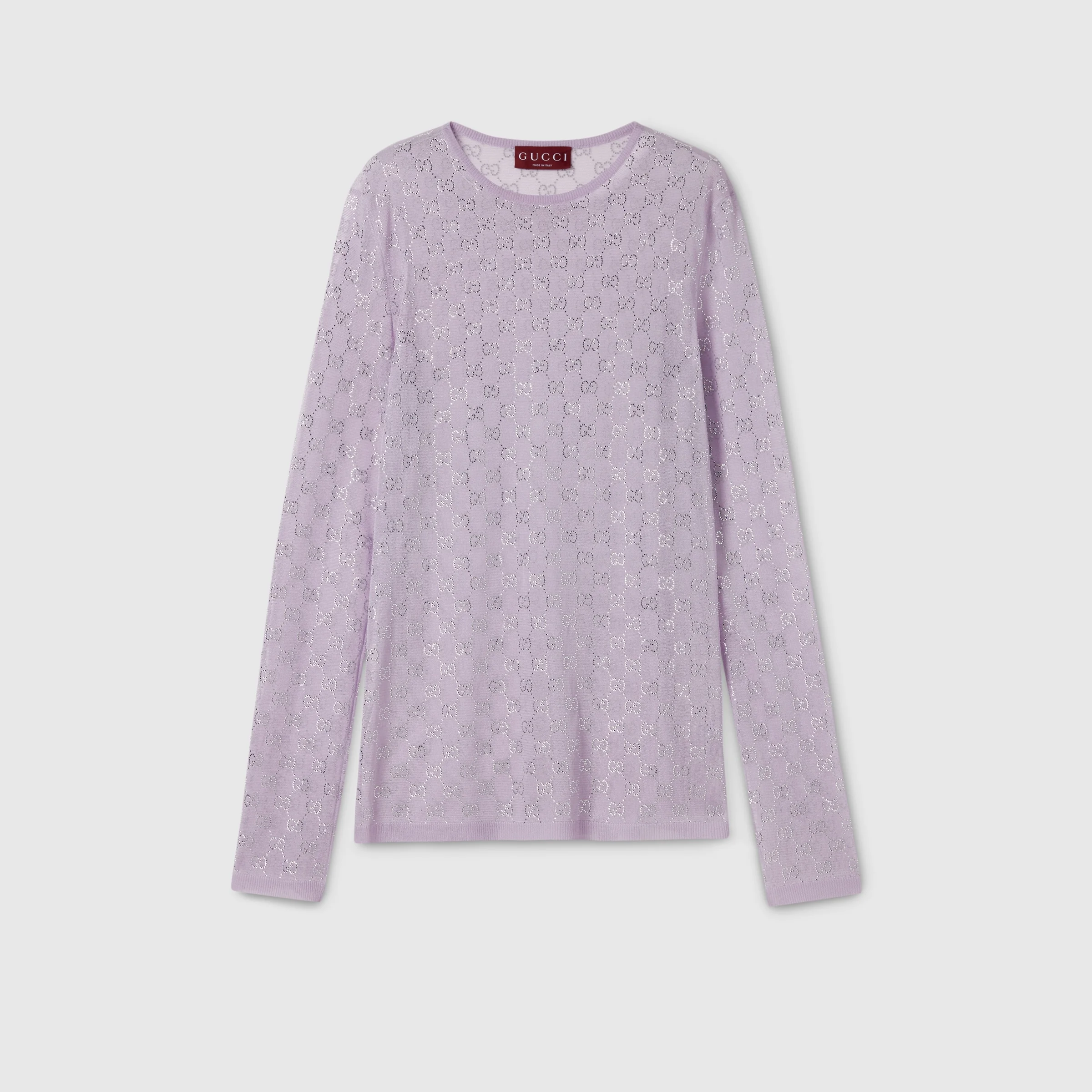 Fine silk T-shirt with GG crystals - 1