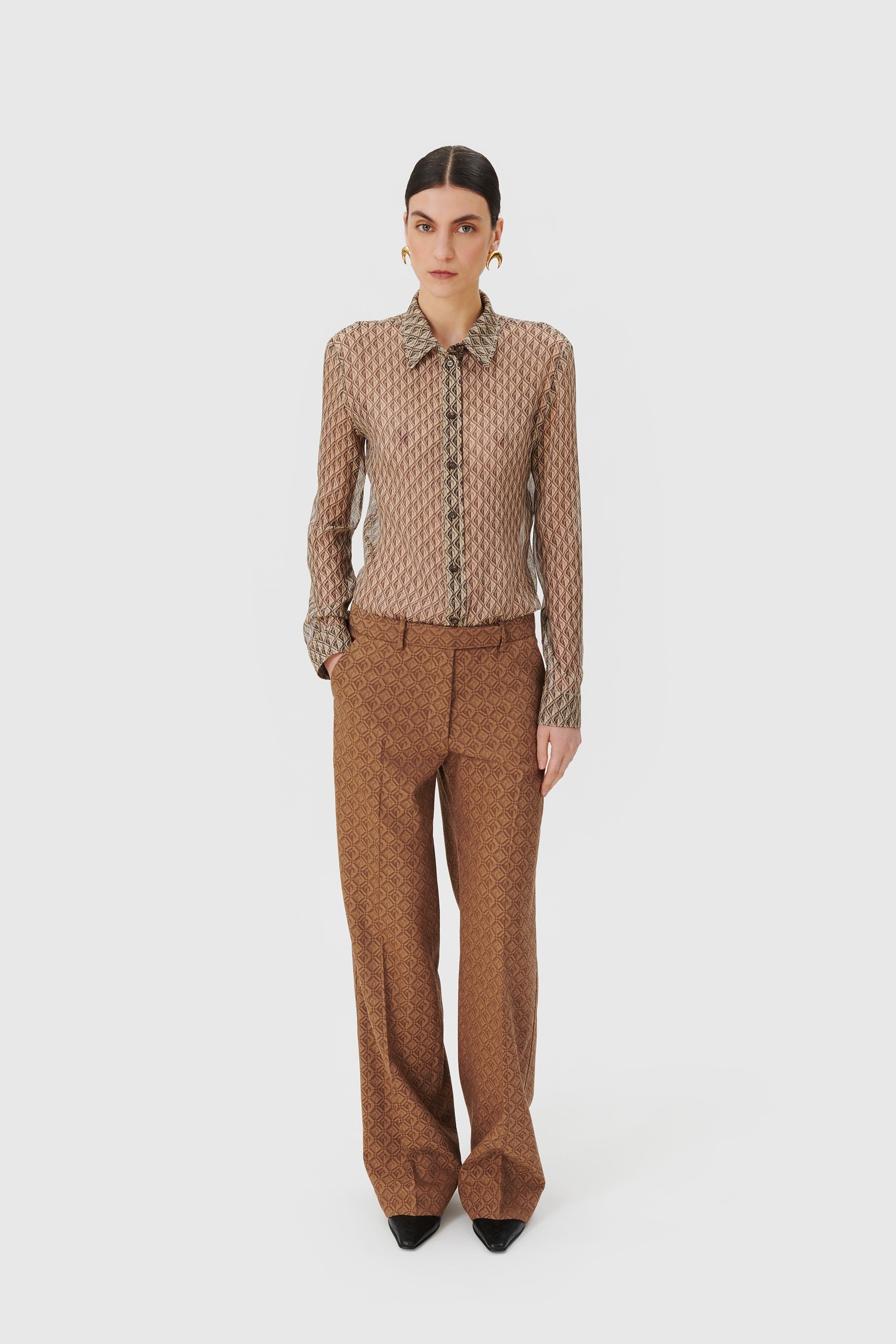 Moon Diamant Silk Crepon Button Up Blouse - 2