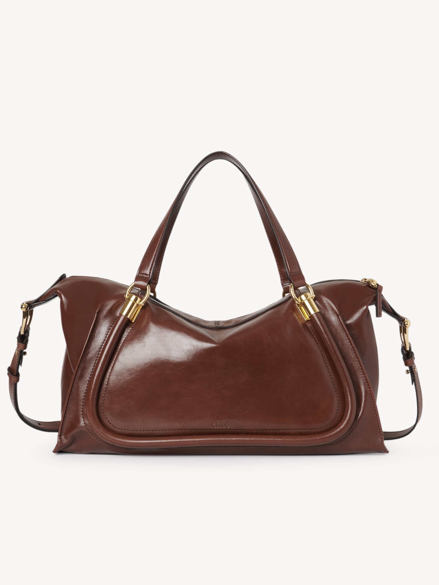 関税負担なし☆Chloe シャイニーレザー製 Paraty 24バッグ Chloé シャイニーレザー製Paraty 24スモールバッグ のブラック