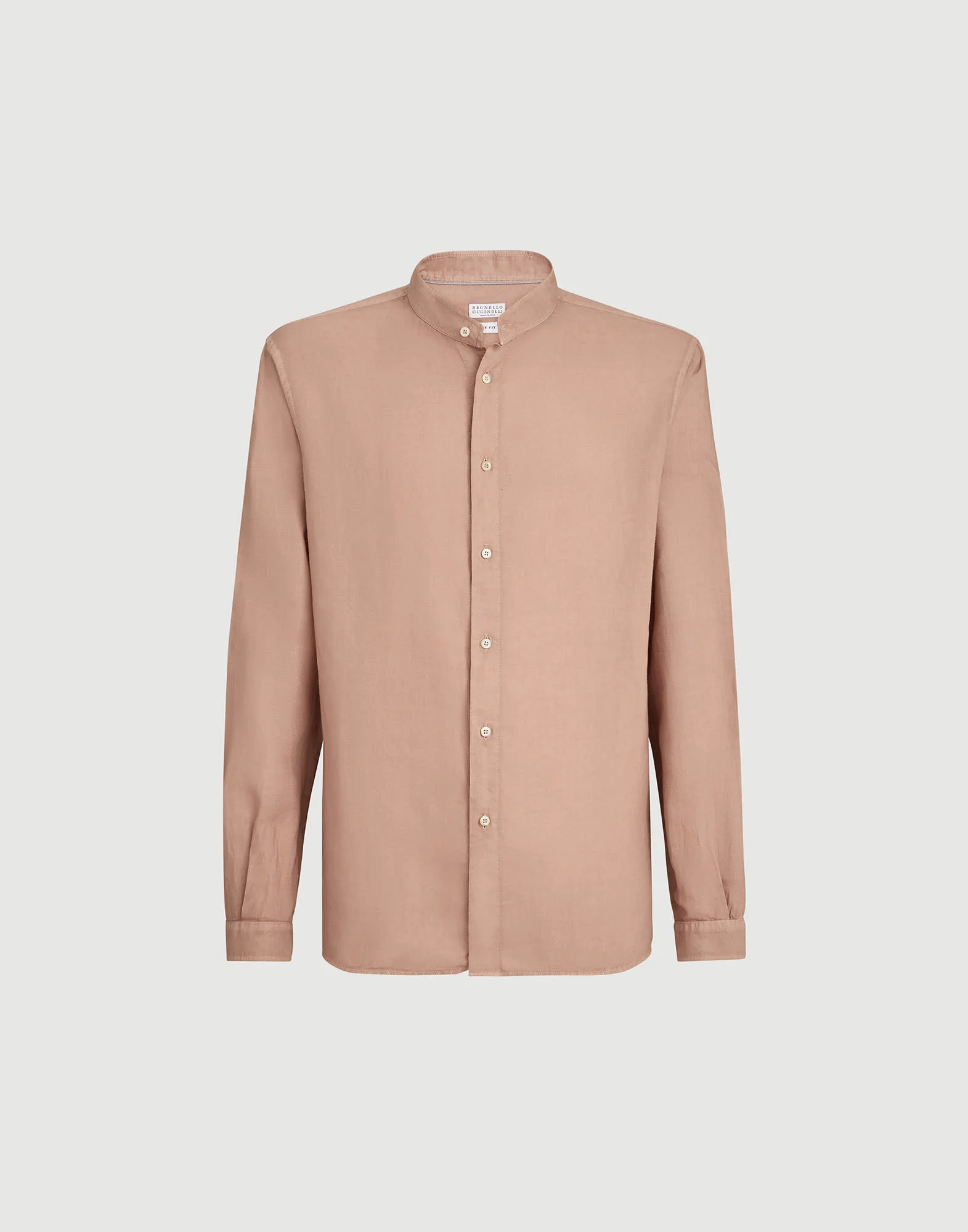 Garment-dyed easy fit shirt in cotton and linen pinpoint with Mandarin collar - 1