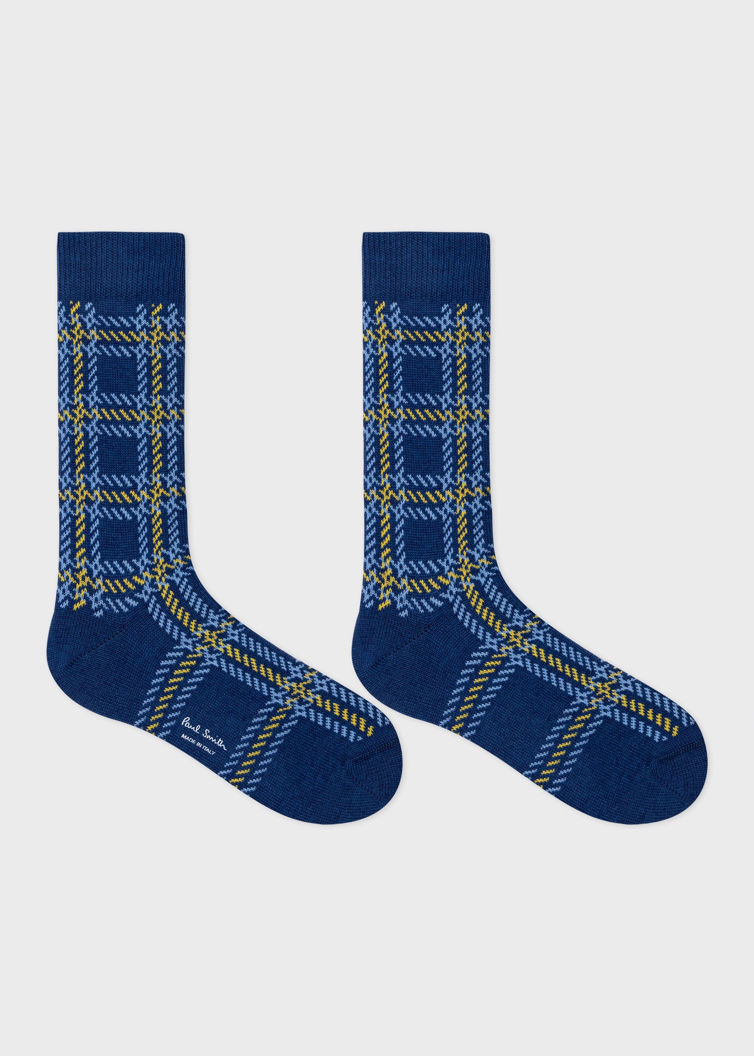 Blue Cotton And Wool-Blend Check Socks - 2