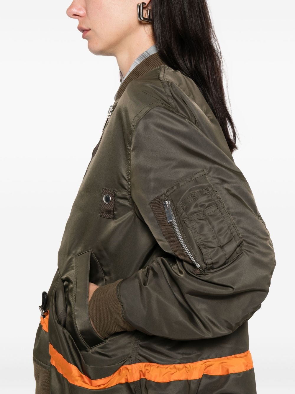 stripe-detail zip-up bomber jacket - 5