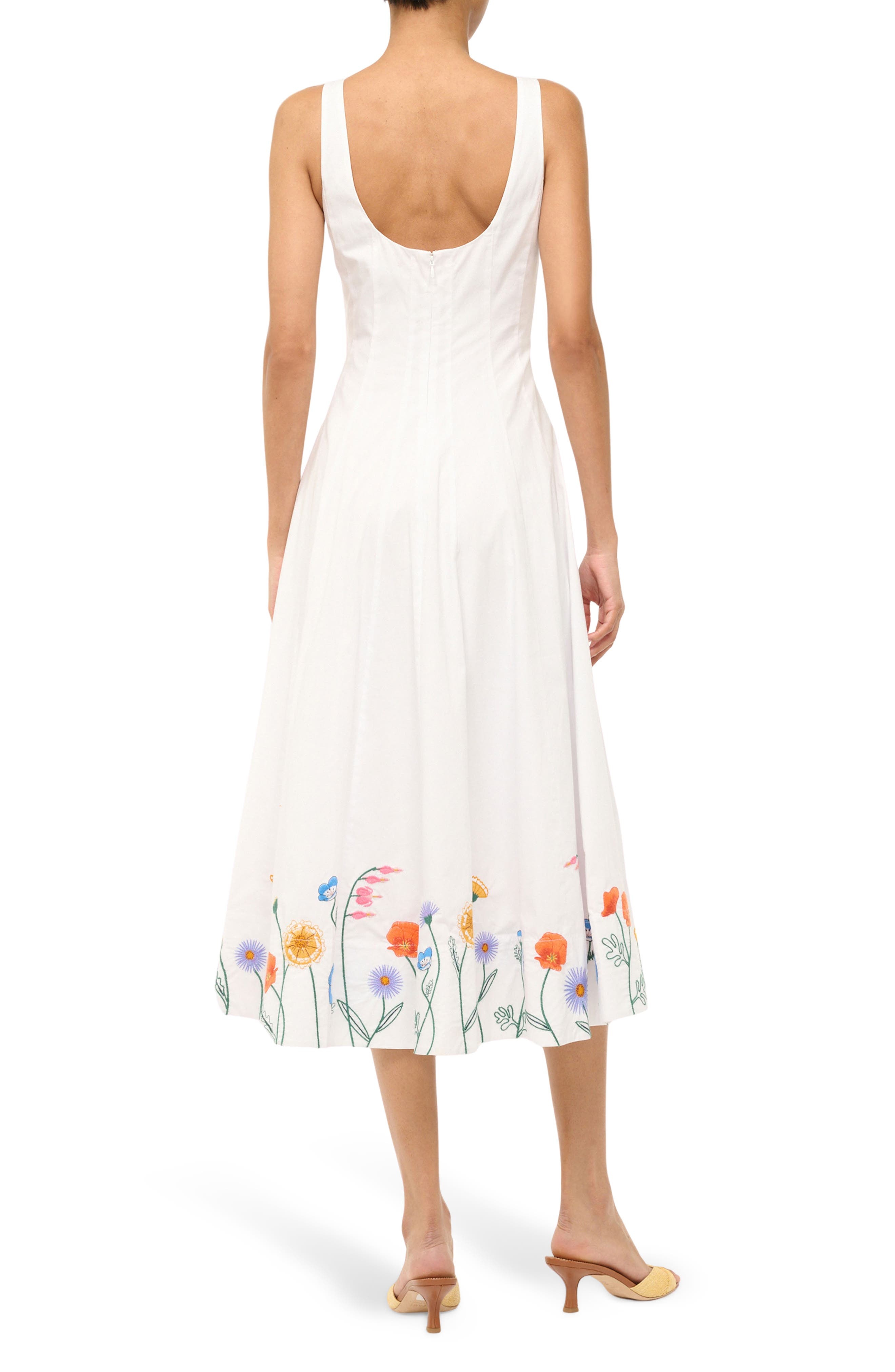 STAUD Wells Embroidered Sleeveless Midi Dress in Seed Shop at Nordstrom - 2