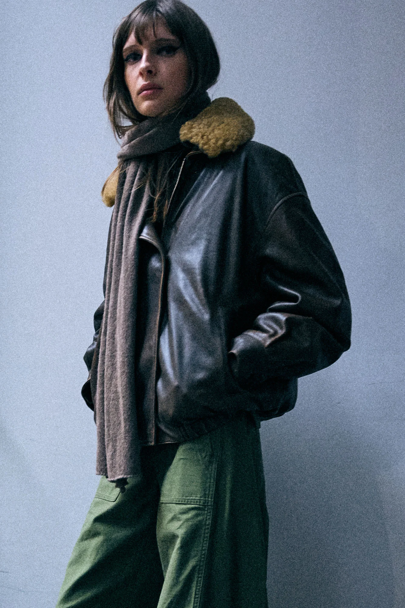 Removable Collar Leather Bomber - 1