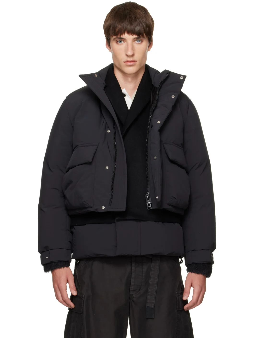 Black Down Puffer Blouson Jacket - 1