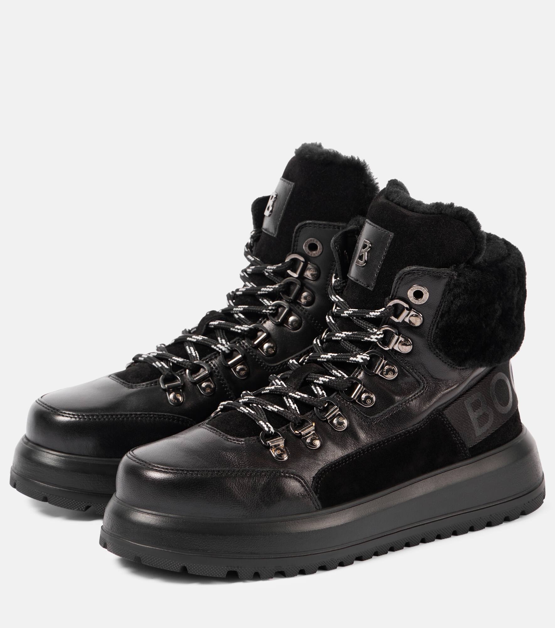 Shearling-trimmed leather boots - 4