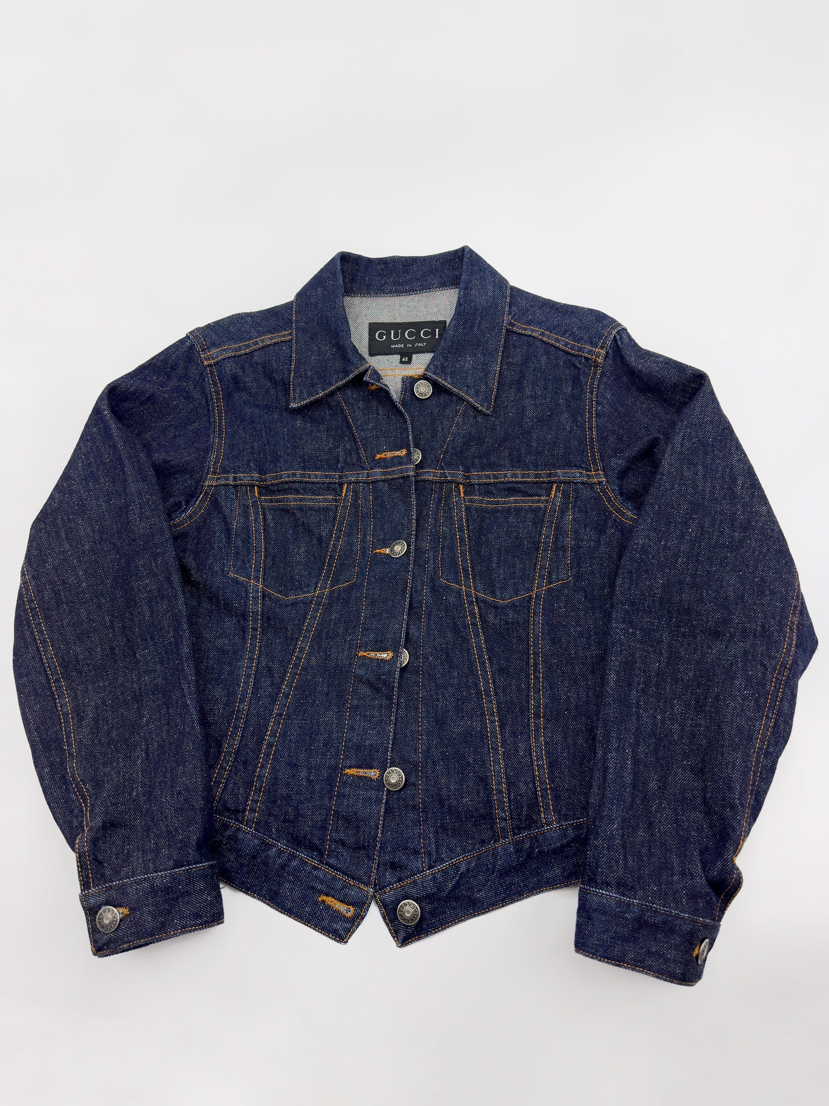 Gucci Spring 1998 Tom Ford Esther Cañadas Look#32 Raw Denim Jacket 42 - 7