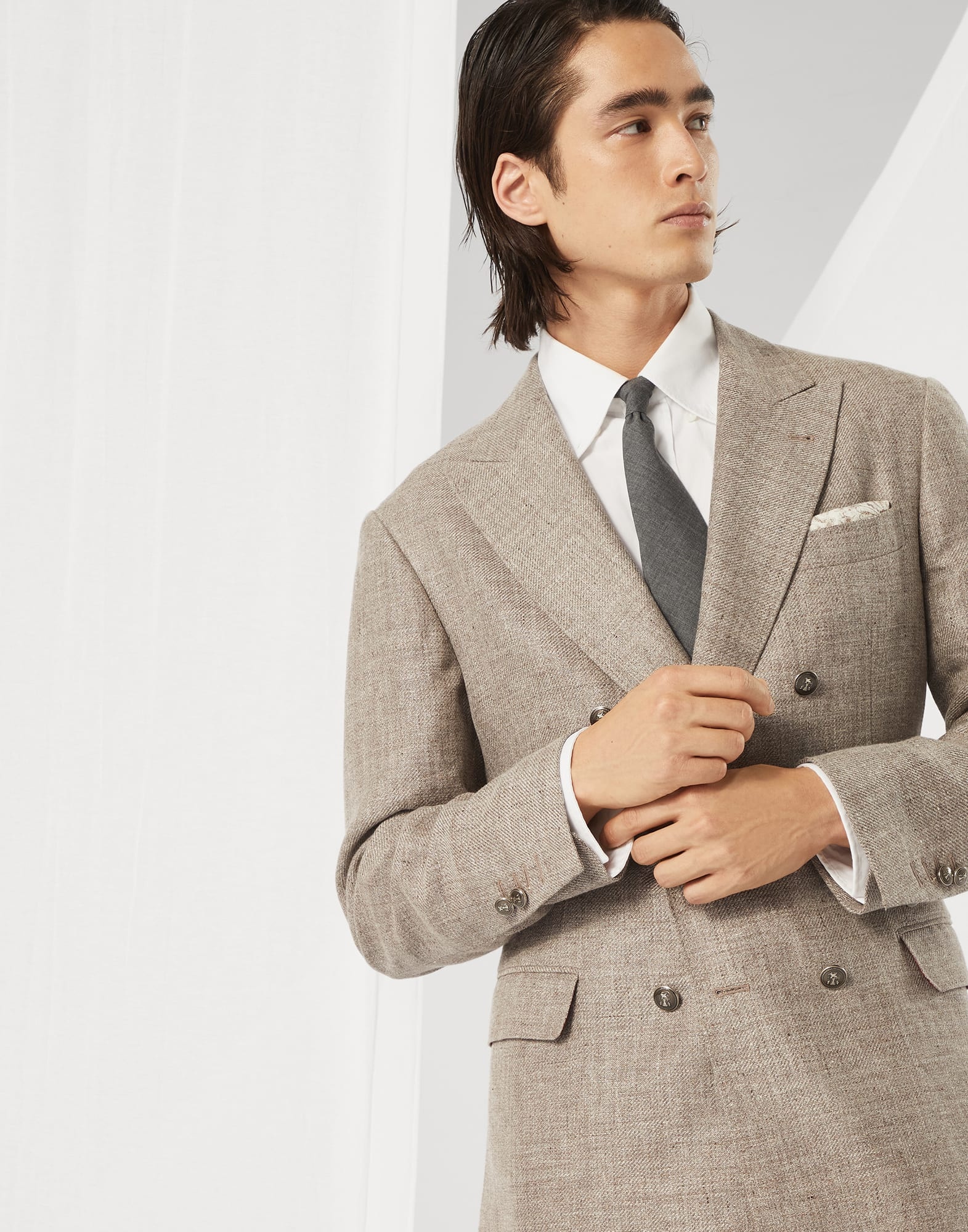 Brunello Cucinelli Linen, wool and silk diagonal one-and-a
