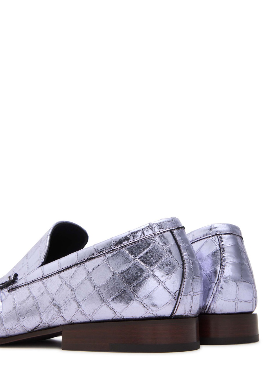 Dries Van Noten Crocodile-effect Metallic Leather Loafers - 4