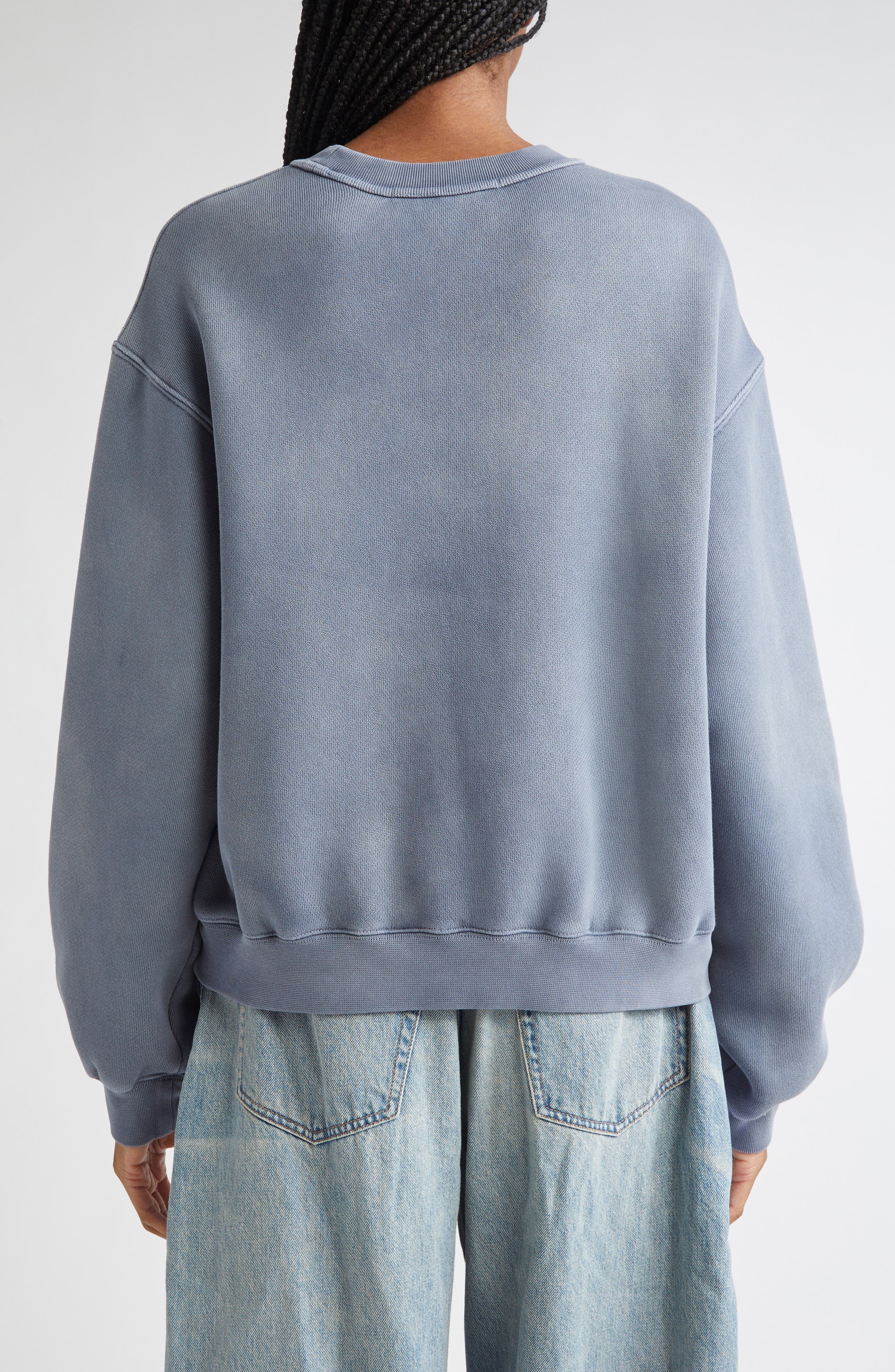 Alexander Wang Essential Logo Cotton Blend Sweatshirt in Washed Blue Ink at Nordstrom - 3
