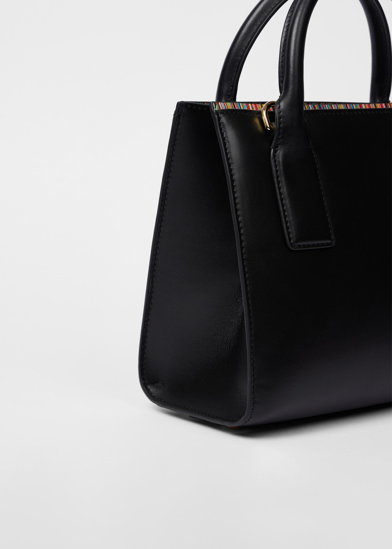 Women's Black Leather 'Signature Stripe' Top Handle Bag 5