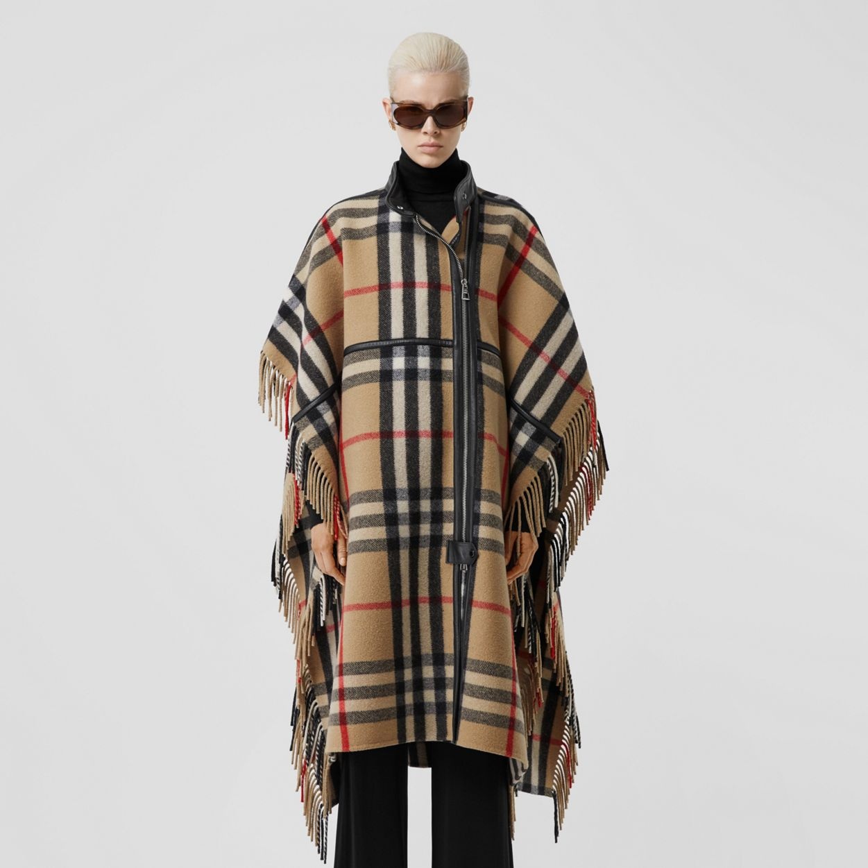 Check Wool Blend Zip-front Cape - 11