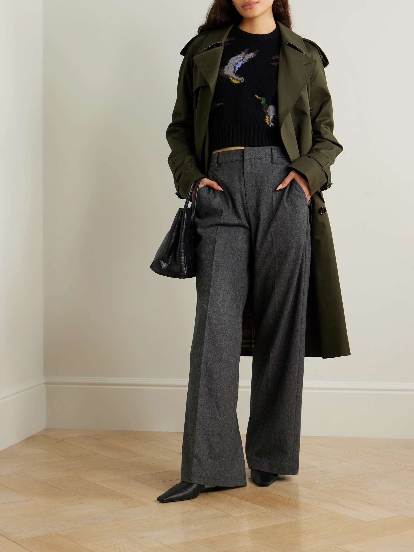 Double-breasted belted cotton-gabardine trench coat Forest green - 2