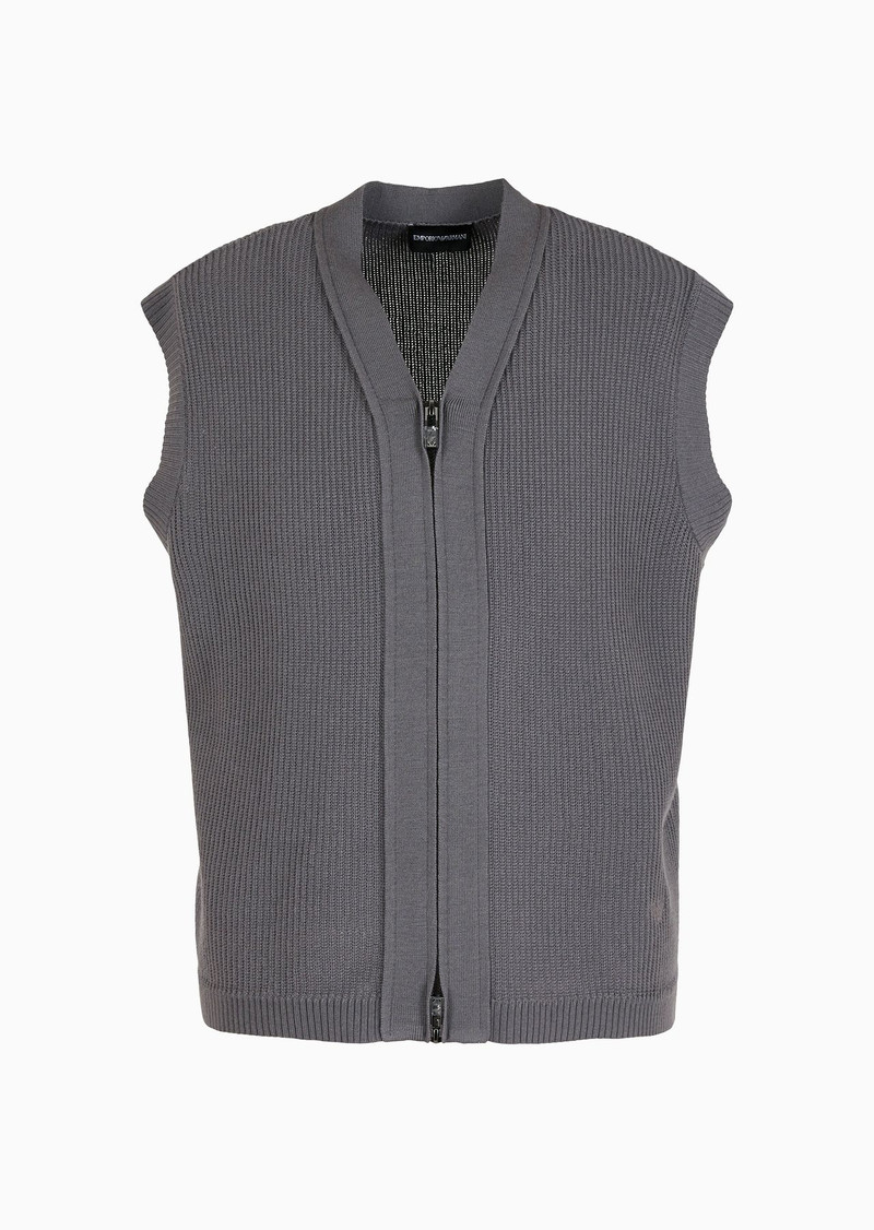 Zip-up gilet in a patterned-knit virgin-wool blend 1
