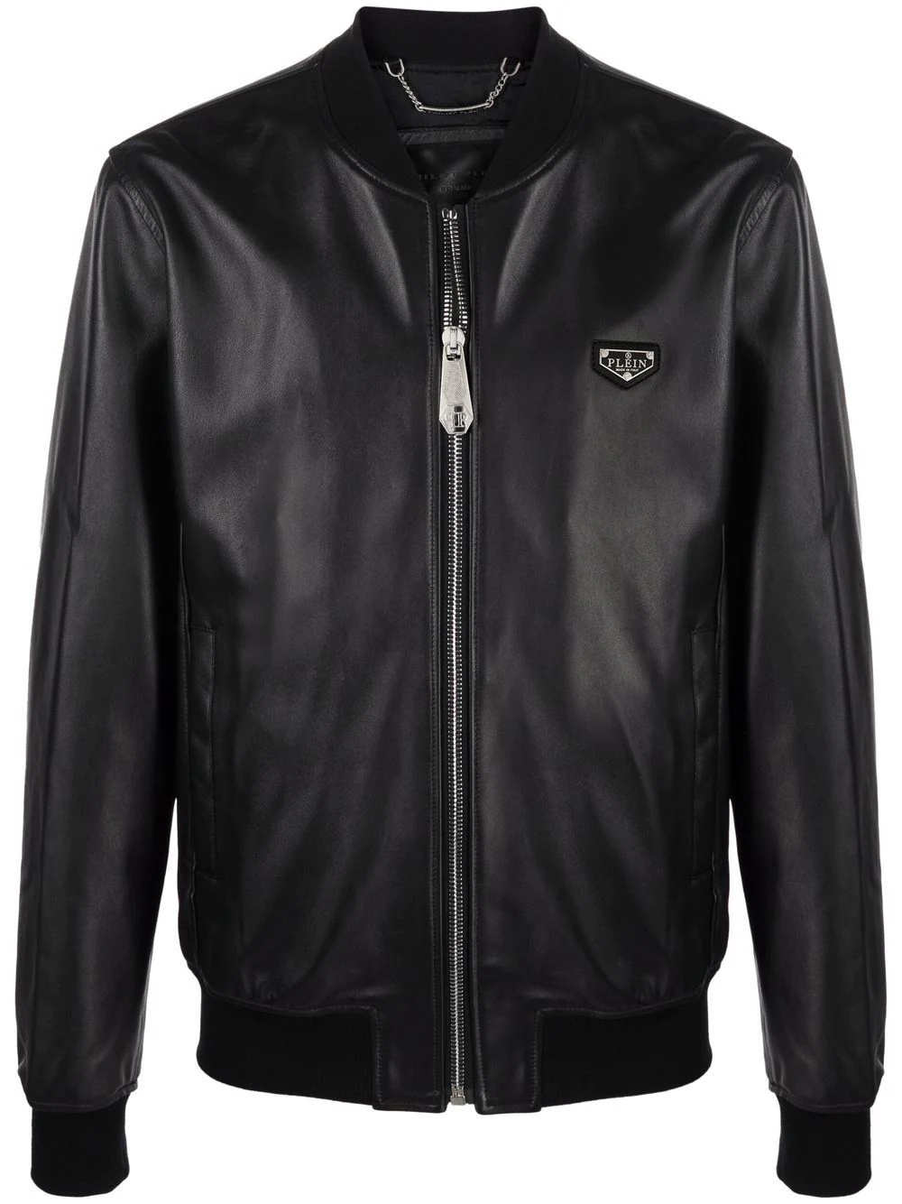 logo-plaque leather bomber jacket - 1