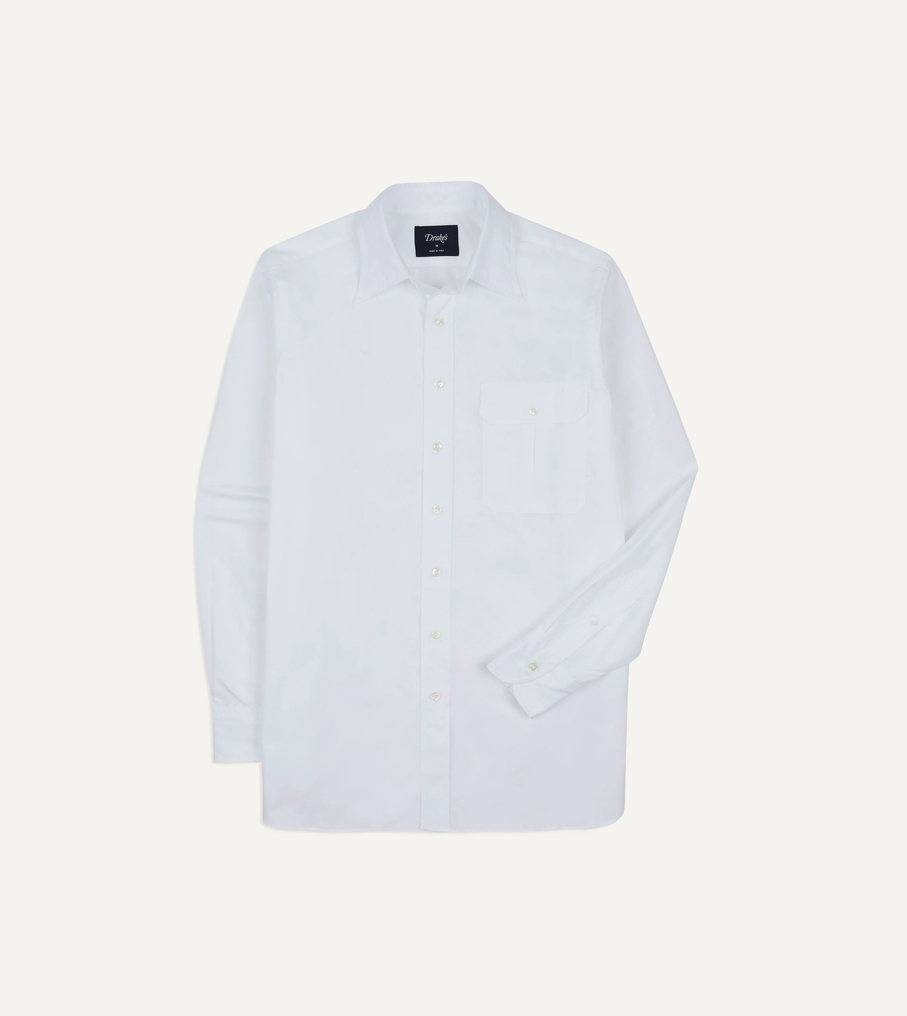 White Long Point Collar Flap Pocket Poplin Shirt - 1