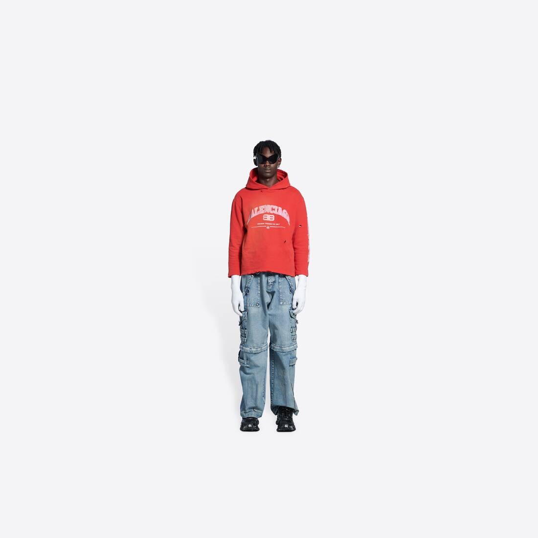 Women's Maison Balenciaga Cropped Hoodie in Red - 6