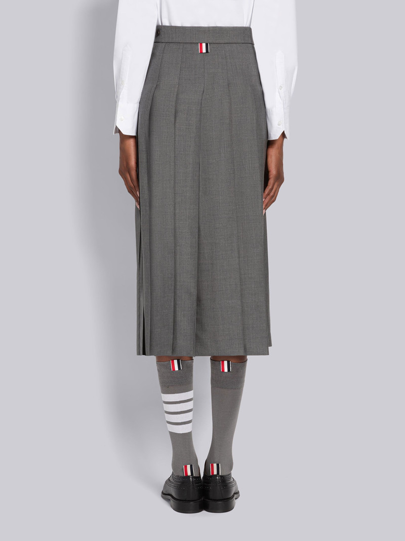 Medium Grey Super 120's Twill Dropped Back Below-the-knee Pleated Skirt 3