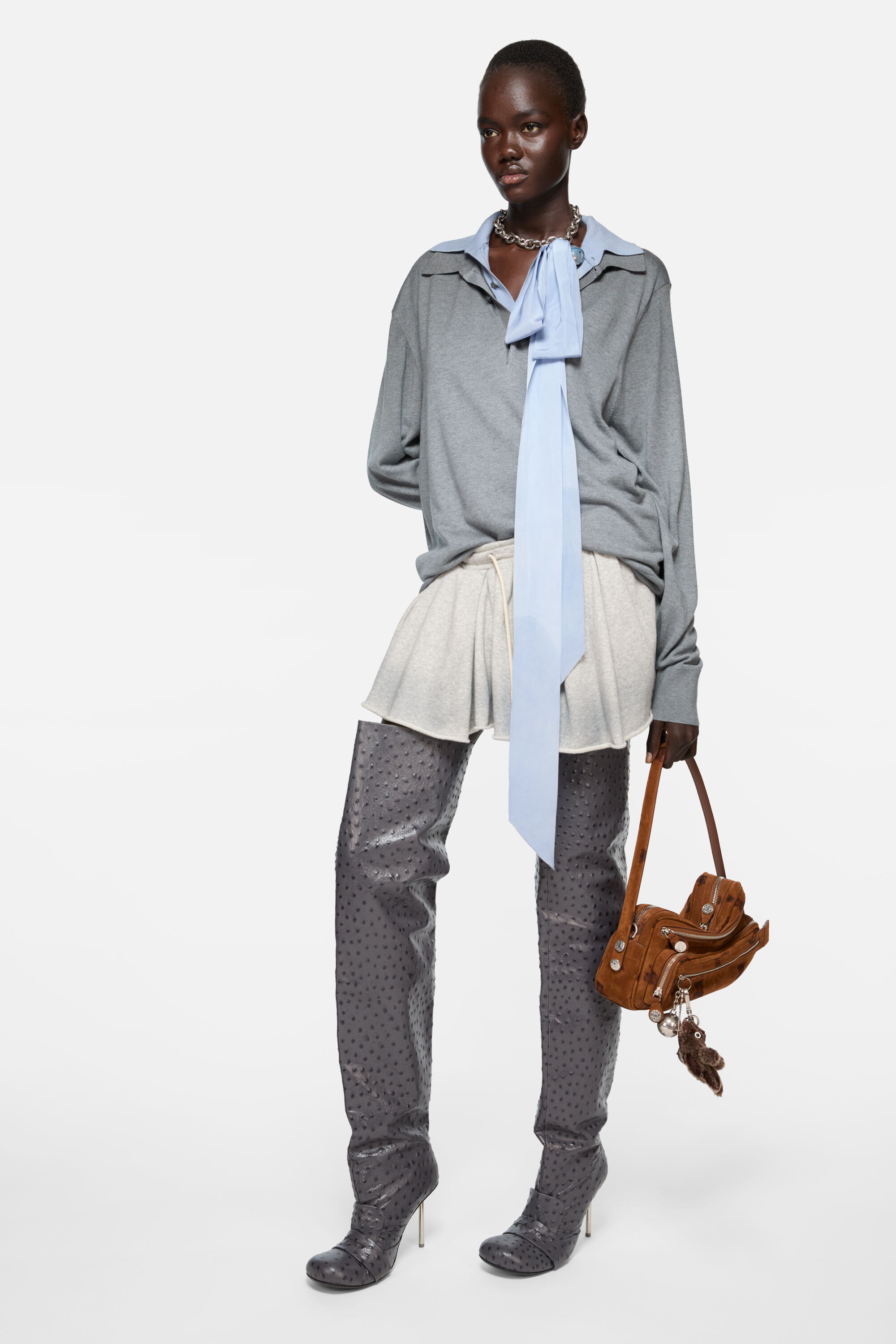 Layered silk jumper - Sky blue/light grey melange - 2