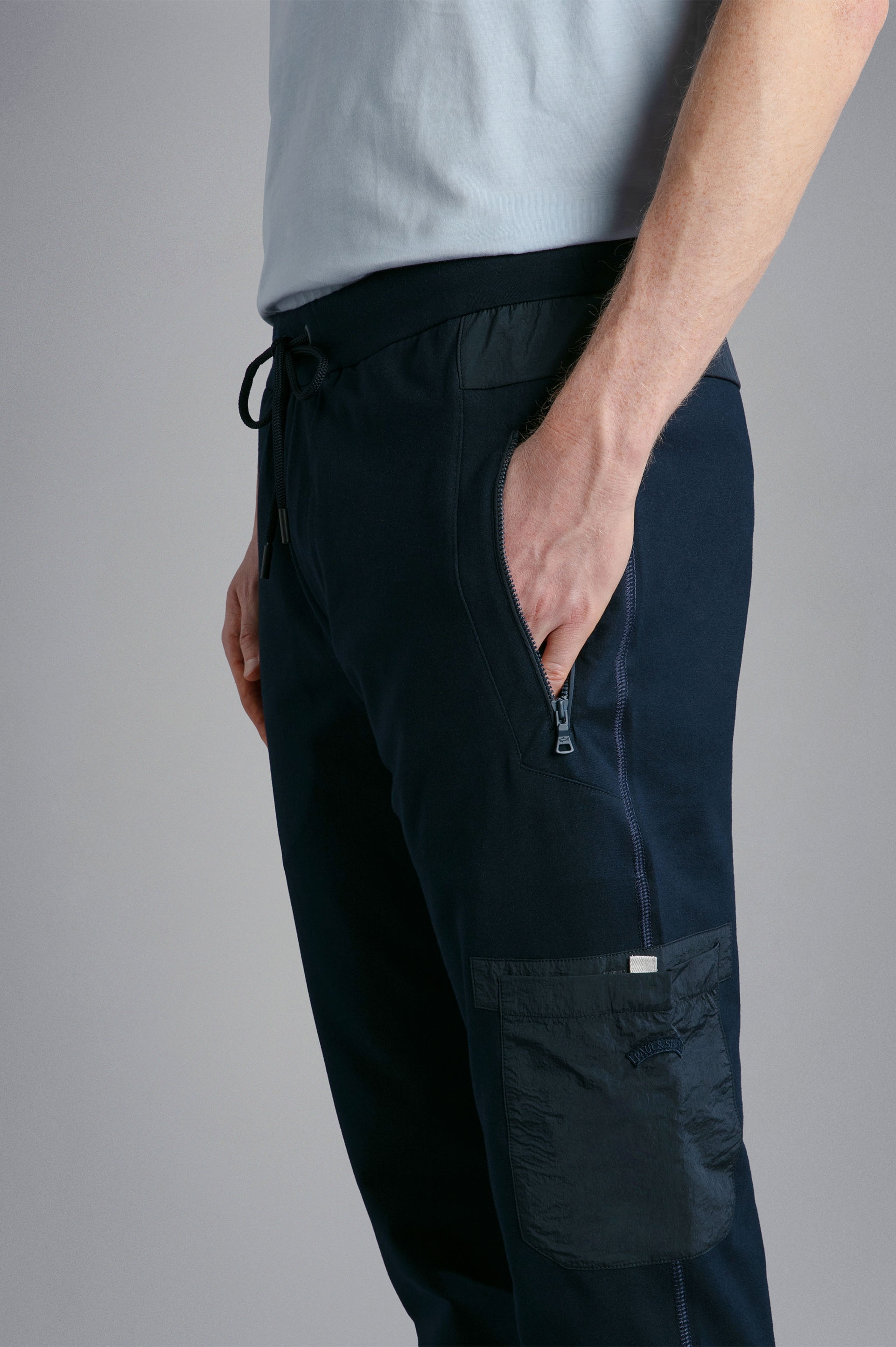 COTTON TRACK-PANTS WITH NYLON DETAILS - 4