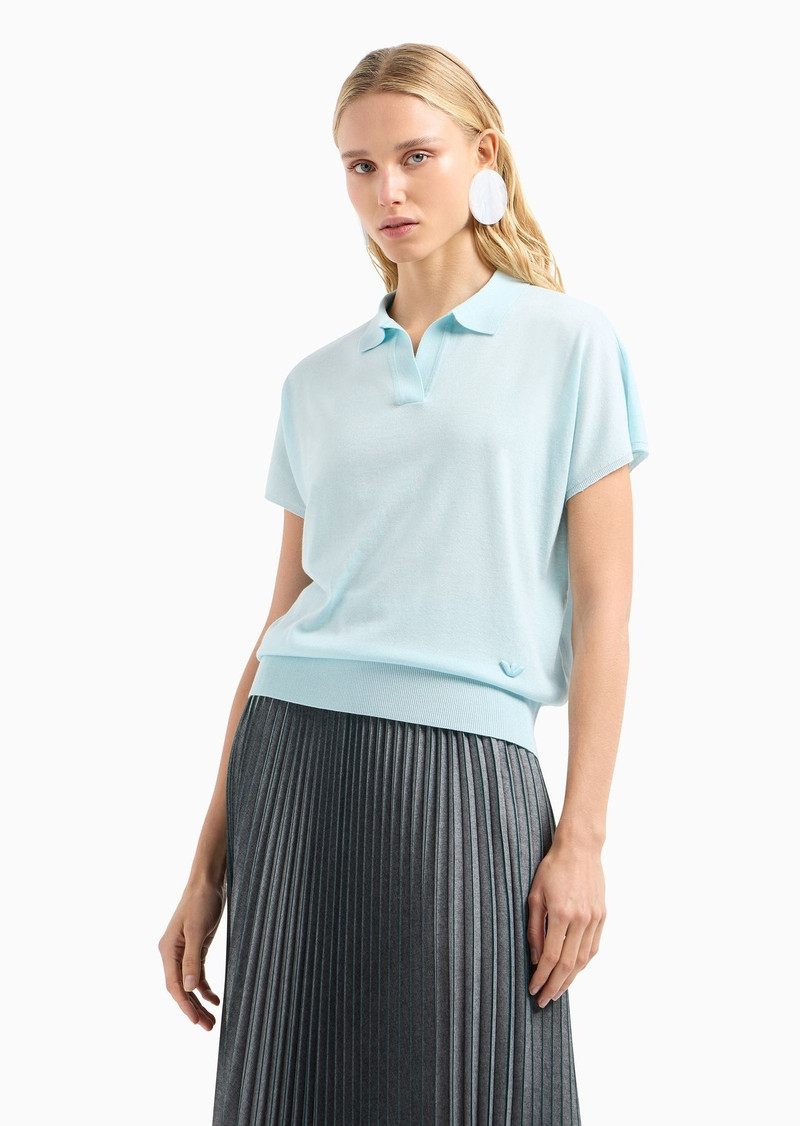 Polo-shirt collar jumper in a decrease stockinette stitch virgin-wool and silk blend 2